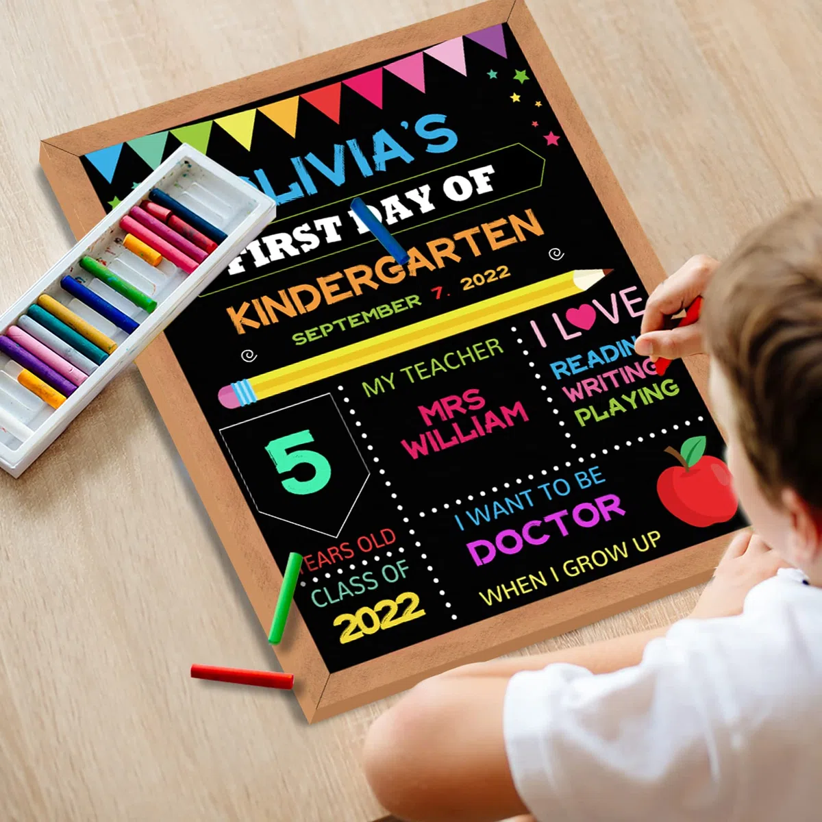 Pizarra para el primer y último día de escuela, 25,4 x 30,5 cm, letrero de regreso a clases de doble cara para niños, niñas, niños, pizarra de pizarra para el primer día de escuela, accesorio para
