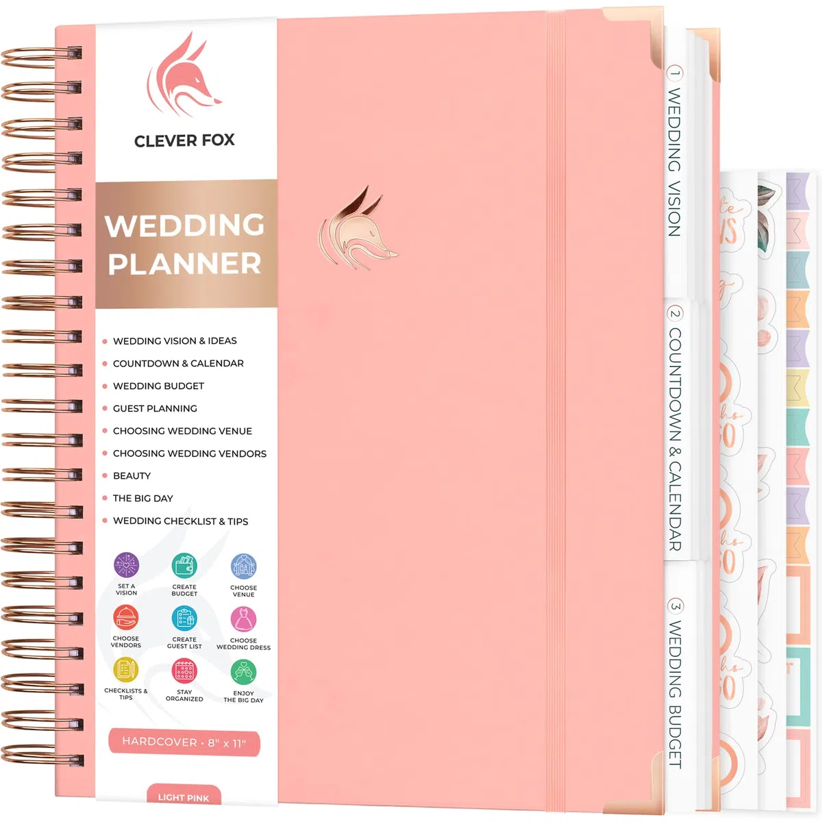 Clever Fox Planificador de boda, organizador de cuadernos para novia, carpeta de planificación de boda con bolsillos, regalo de compromiso, 10 x 11 pulgadas (rosa claro)