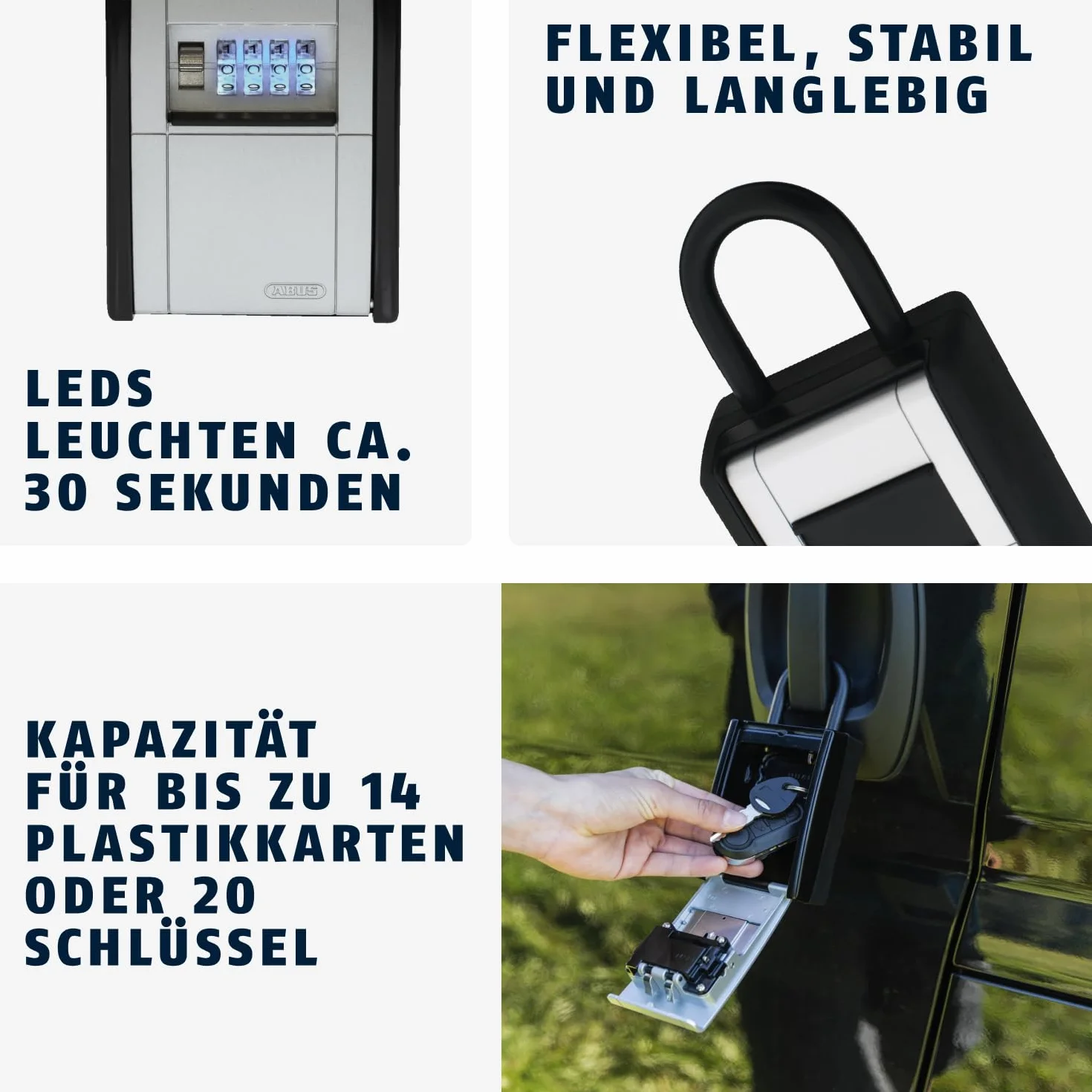 ABUS KeyGarage™ 797 LED - caja portallaves con arco de sujeción - con ruedas numéricas iluminadas - para llaves u objetos de valor pequeños - negro y plateado
