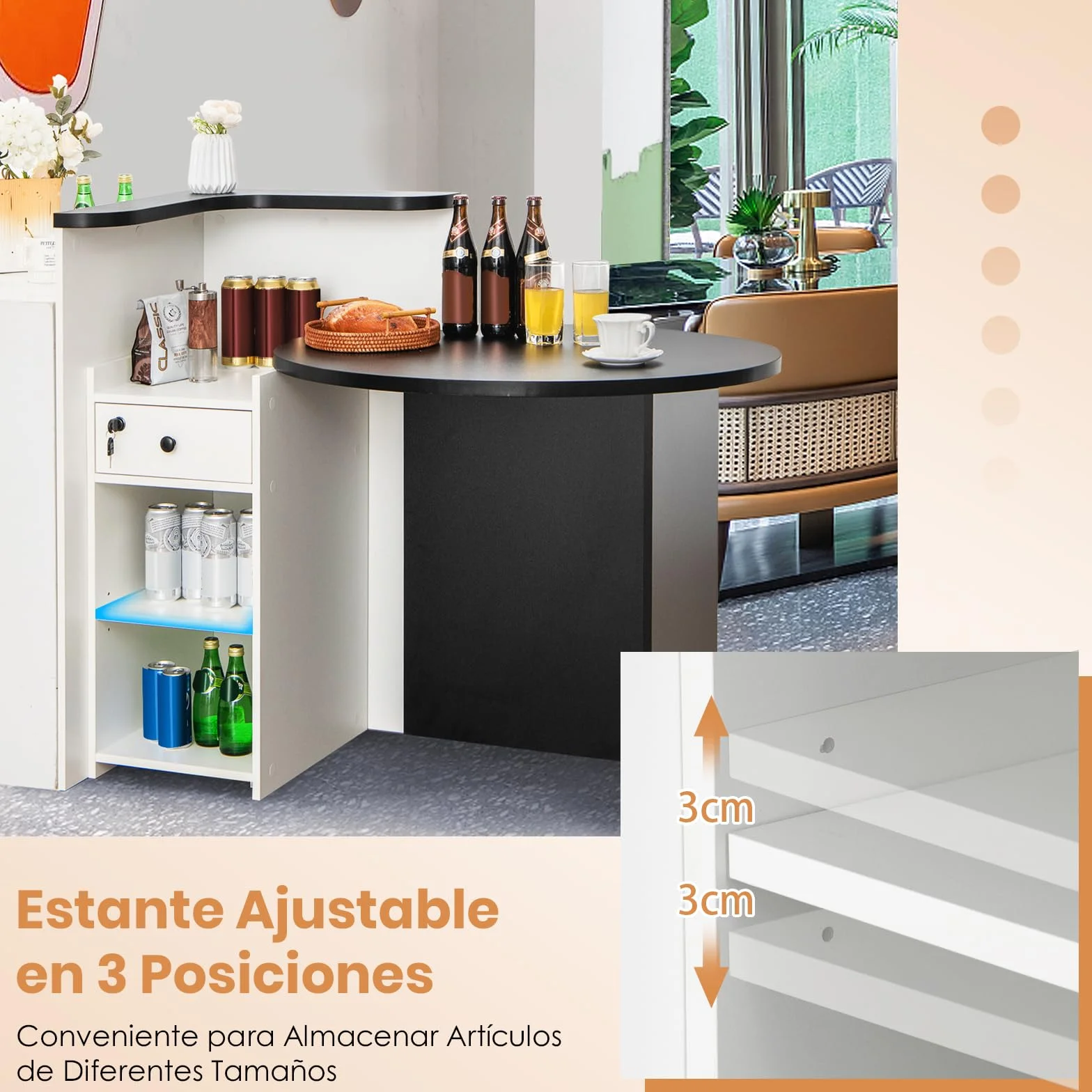 COSTWAY Escritorio de Recepción Ovalado con Cajón con Cerradura, Estante Ajustable, 120 x 70 x 100 cm, Negro