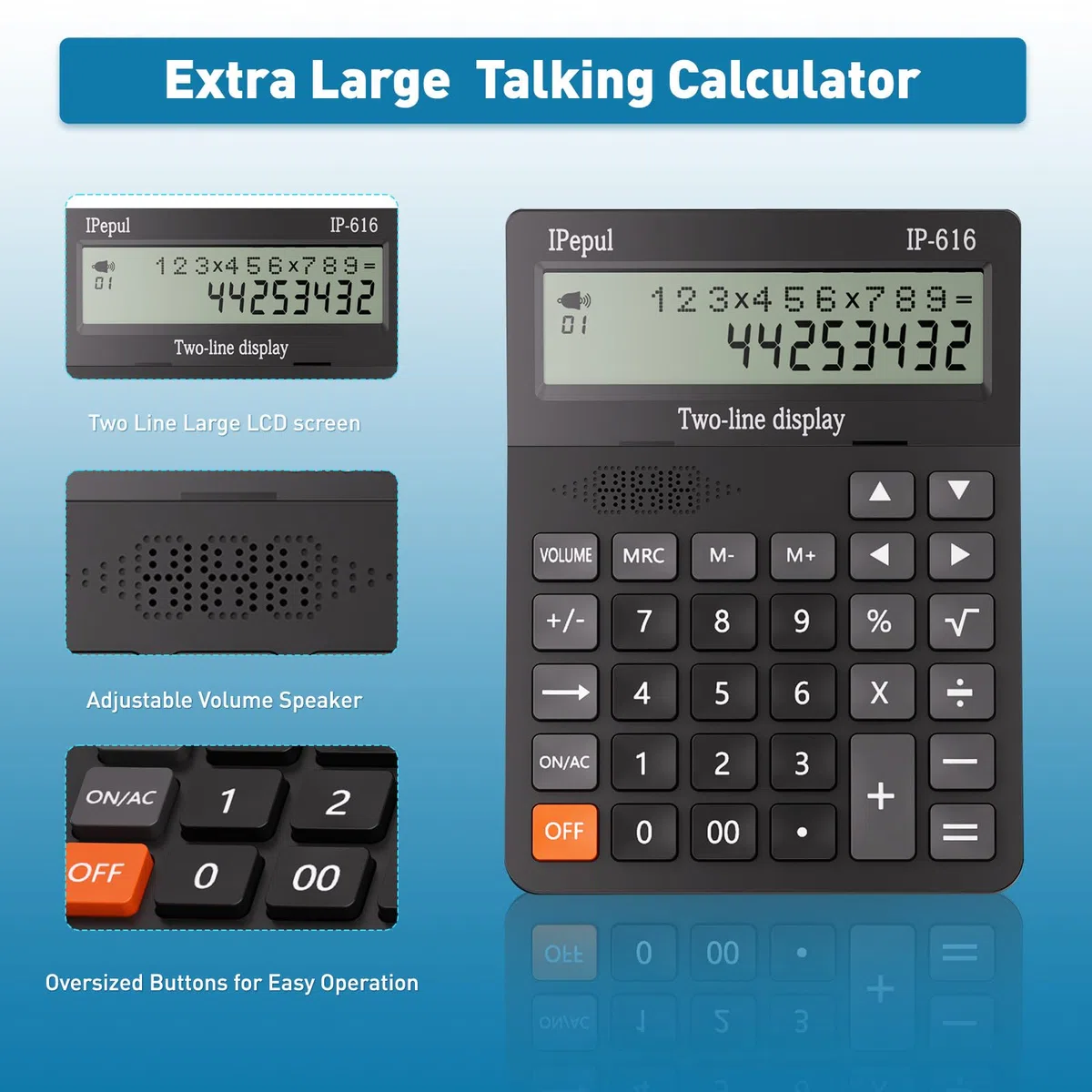 Calculadora de escritorio, calculadora de escritorio extra grande con pantalla de 2 líneas, calculadora básica con botones grandes y volumen ajustable, calculadora de 4 funciones para negocios