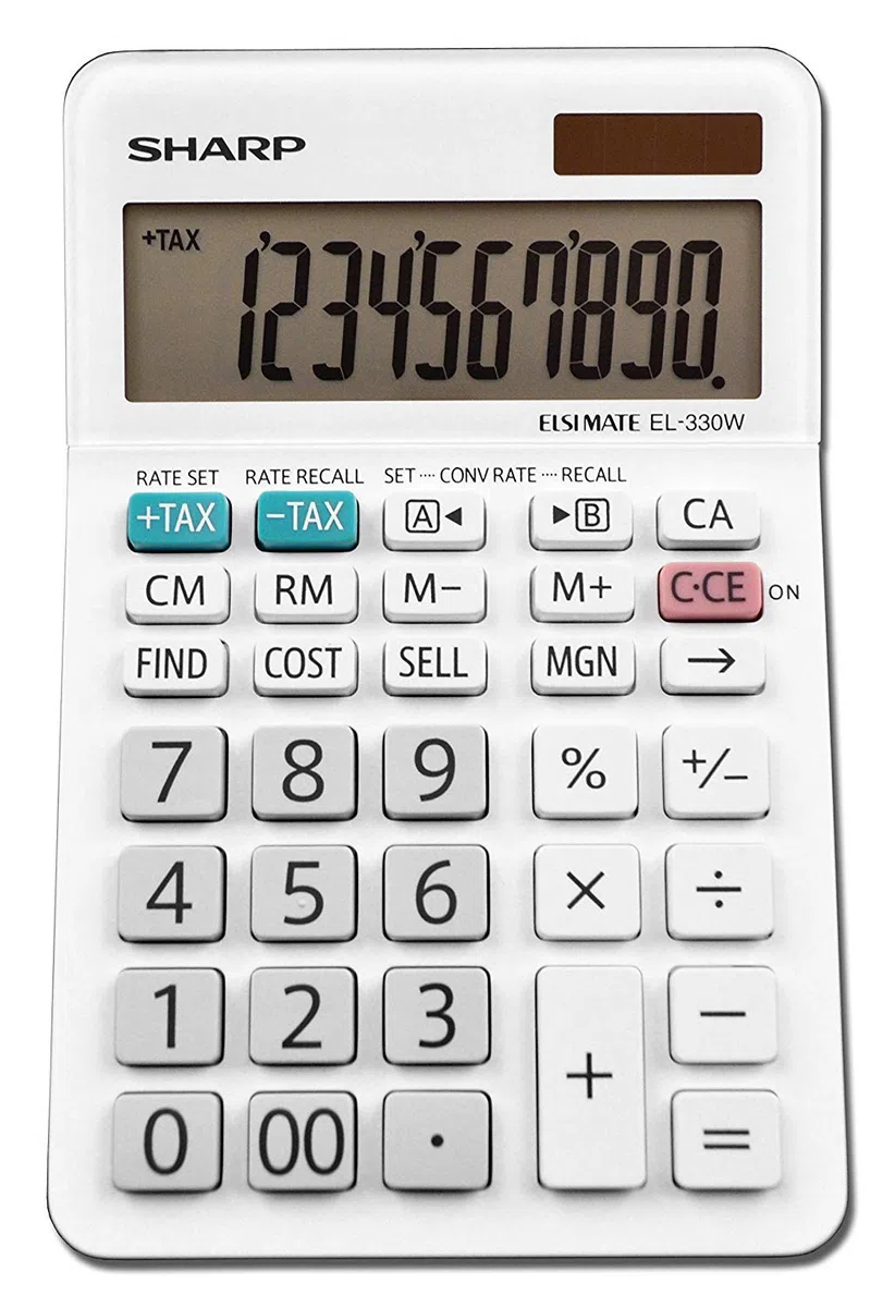 Sharp EL-330WB - Calculadora básica de escritorio de función estándar, pantalla grande, para el hogar y la oficina, doble potencia, solar y batería, paquete de 5 unidades