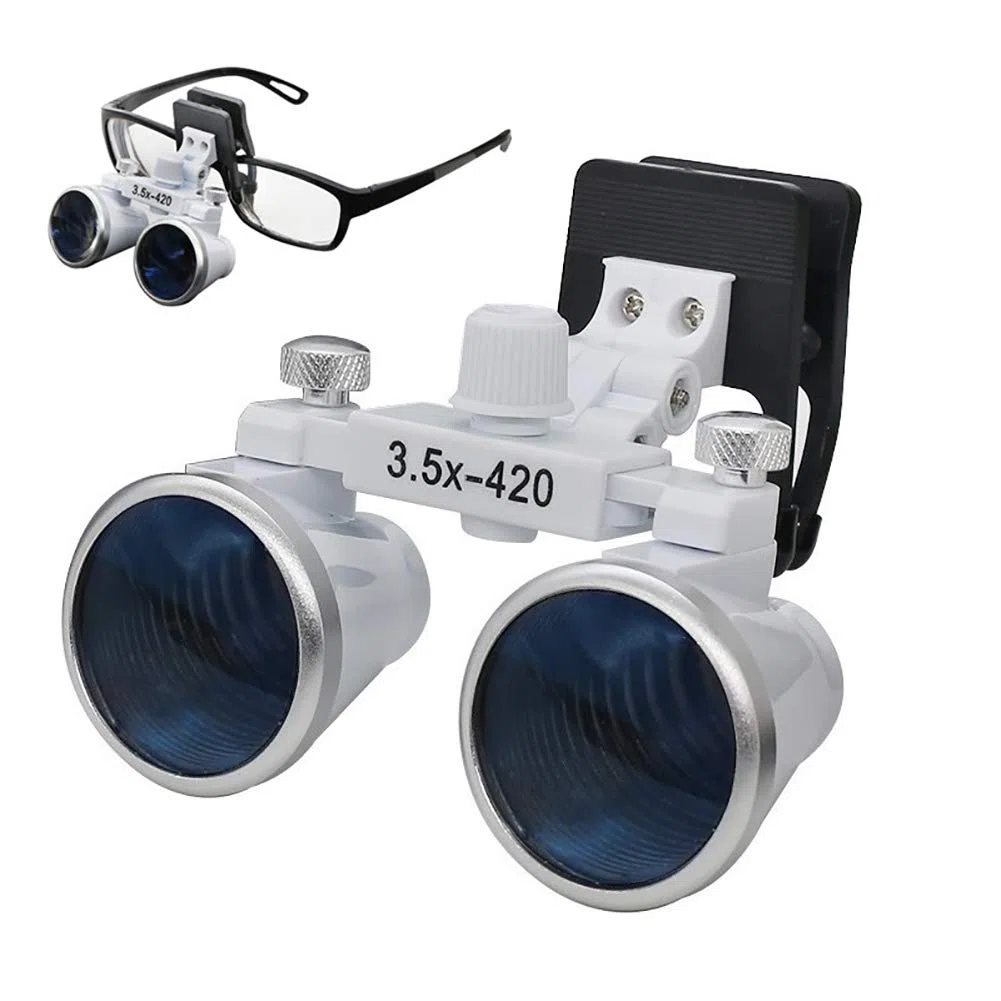 Lupa Binocular de 3,5 x 420 mm con Clip, Lupa de Laboratorio con Cabezal de Aumento y Clip para Gafas comunes.,