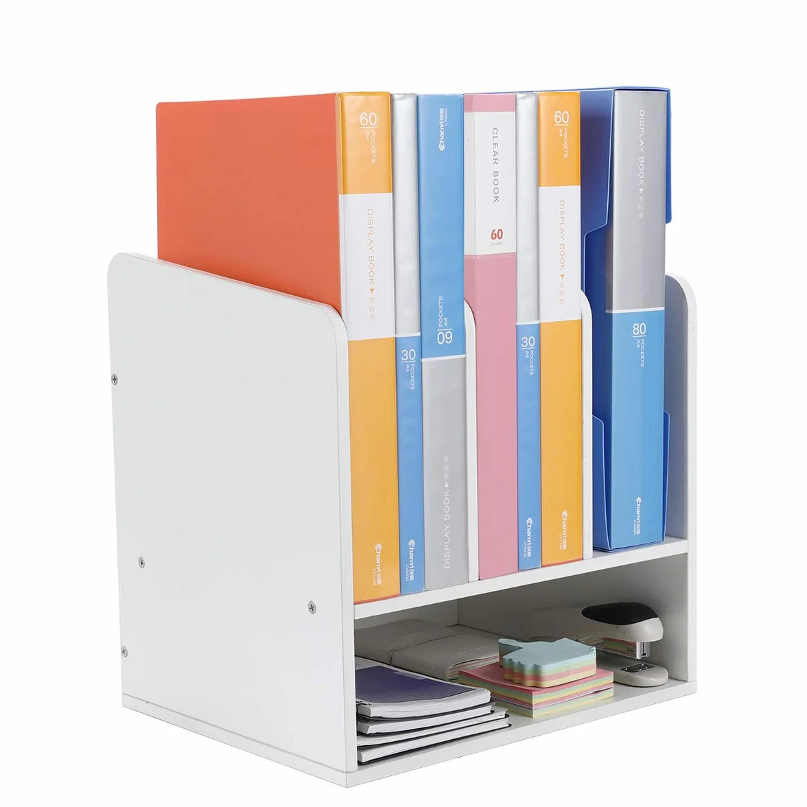 EasyPAG Organizador Escritorio Madera A4 4 Compartimentos Bandeja Documentos Blanco