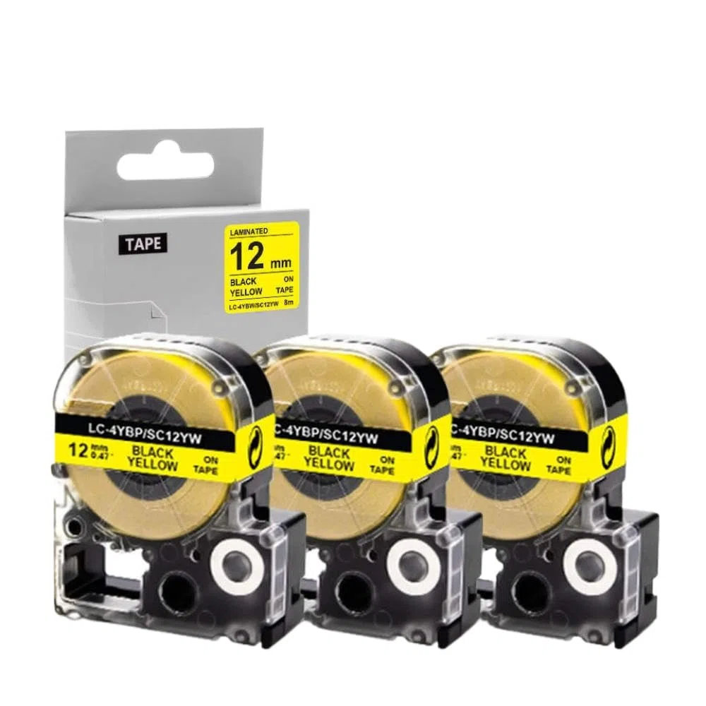Cinta SC12YW de 12 mm, 3 unidades, compatible con la rotuladora SC12YW LK-4YBP LW-700