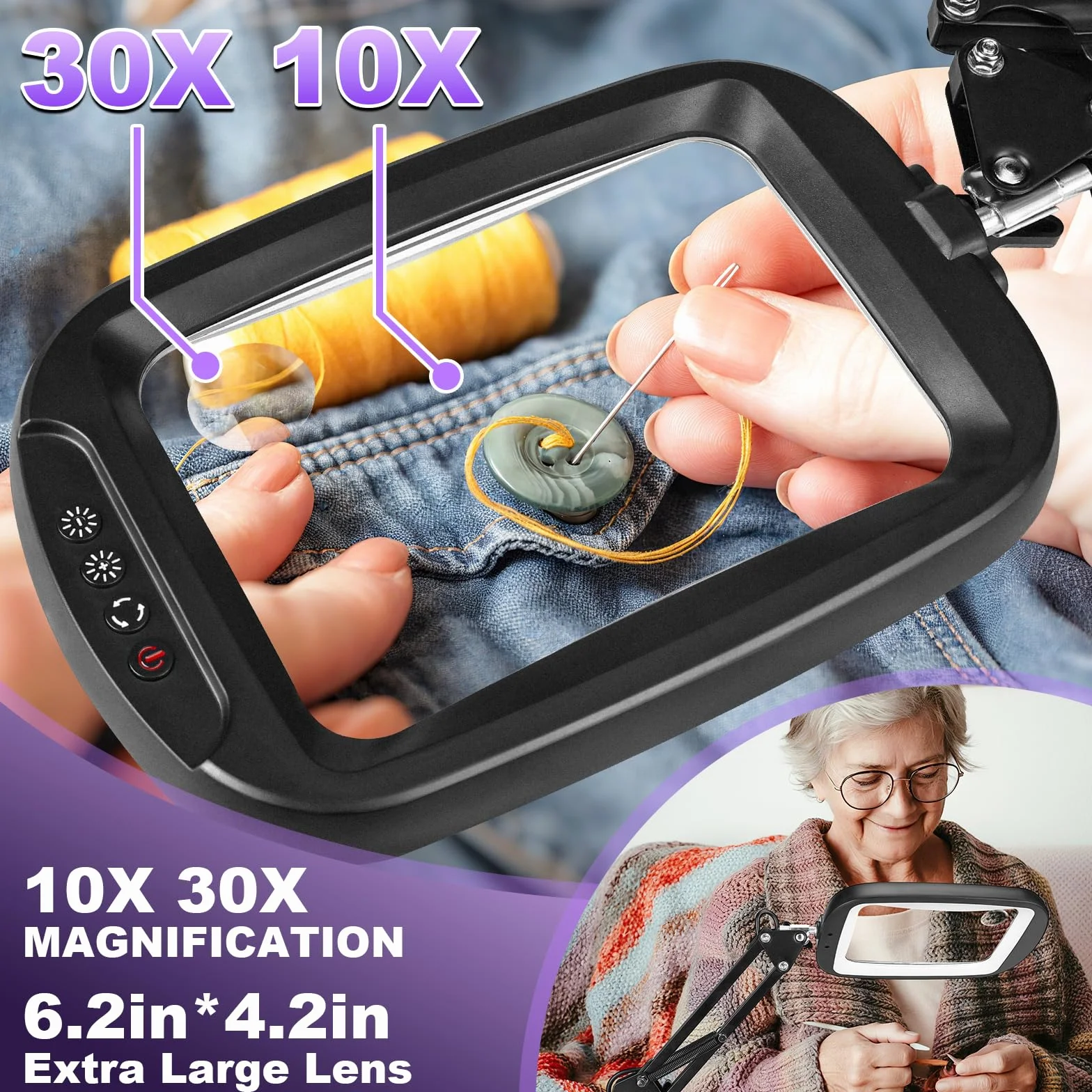 NZQXJXZ 10X 30X Lupa con Luz y Soporte, Lámpara de Aumento con Luz LED, 5 Modos de Color, Lámpara de Escritorio con Lupa Manos Libres para Leer, Manualidades, Pasatiempos, Trabajos de Cerca