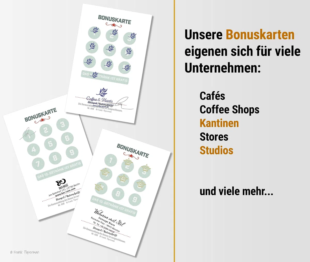 500 tarjetas de bono para café, restaurante, panadería, café, regalo, fidelidad