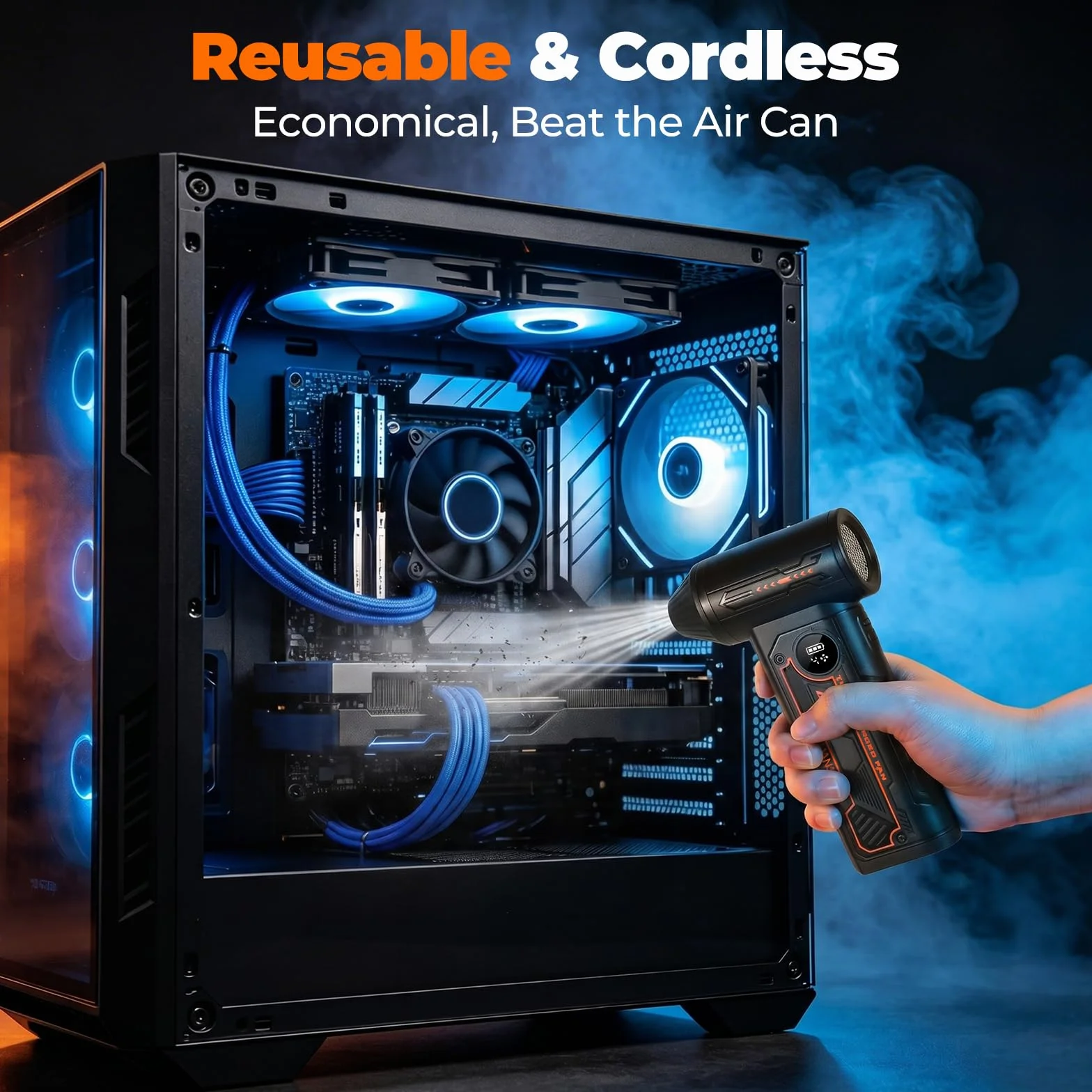 HANSILK Soplador de Aire Comprimido Eléctrico - 150000 RPM 4 Velocidades Ajustables con Pantalla LED, Batería Recargable Inalámbrico, Limpiador de Polvo para PC Laptop Teclado Coche Hogar Exterior