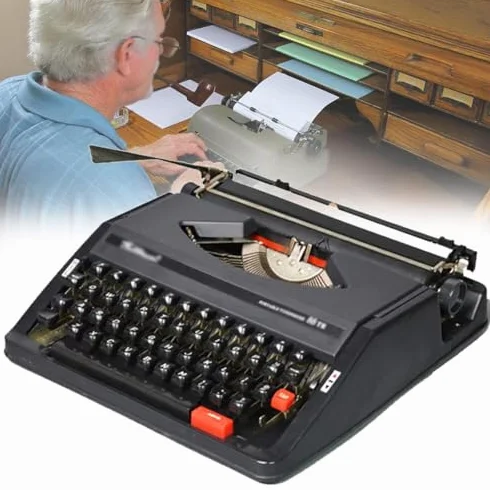 Máquina de escribir retro, máquina de escribir mecánica inglesa, máquina de escribir manual portátil tradicional antigua, acabado vintage, máquinas de escribir antiguas para notas, cartas o