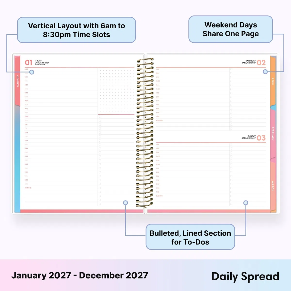 Blue Sky Livewell - Calendario diario y mensual 2027, enero de 2027 a diciembre de 2027, 7 x 9 pulgadas, cubierta flexible, encuadernación duradera de doble alambre, páginas coloridas, bolsillo de