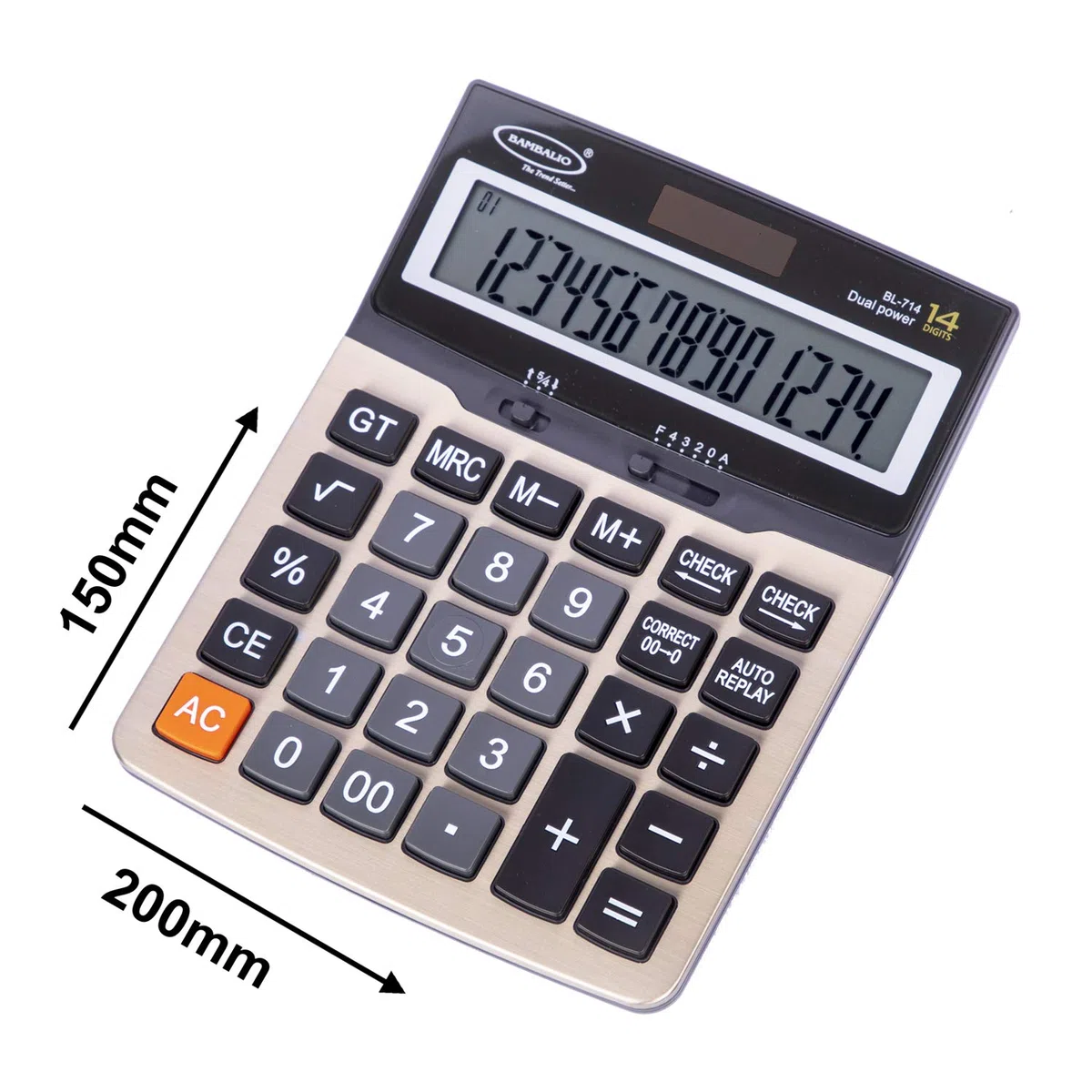 Bambalio Pantalla grande BL-714 de 14 dígitos con panel metálico y calculadora electrónica