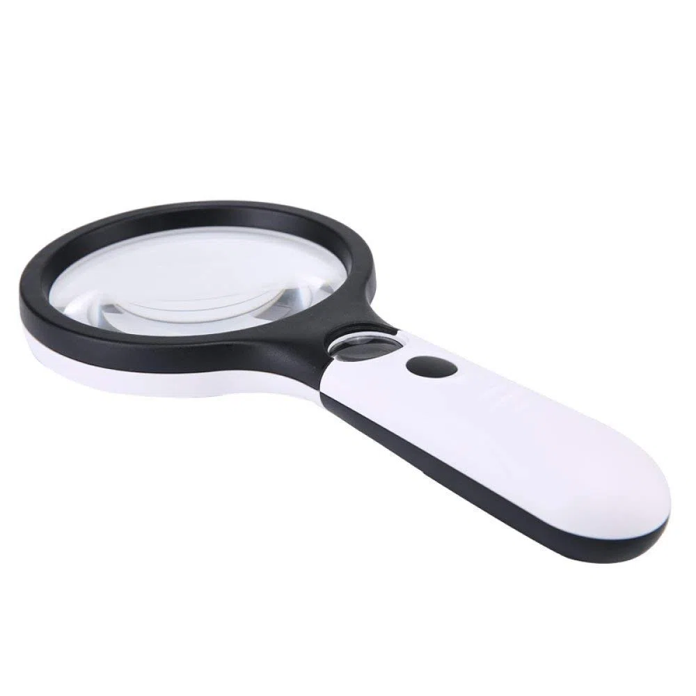 Lupas de Mano con luz LED Lupa Espejo primario 4X Espejo secundario 30X Niños Ancianos Lectura Reparación HD Espejo de identificación, Blanco 26 * 12.3CM Mano