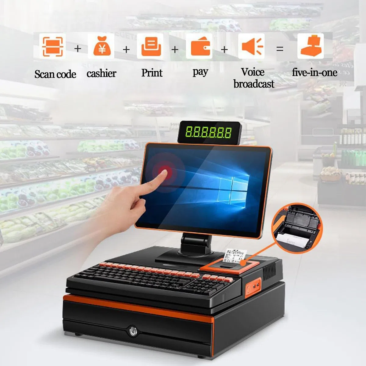 Caja registradora, Sistema TPV electrónico, Impresora térmica de Carga rápida, con cajón para pequeñas Empresas, restaurantes, Venta minorista, Doble Pantalla.