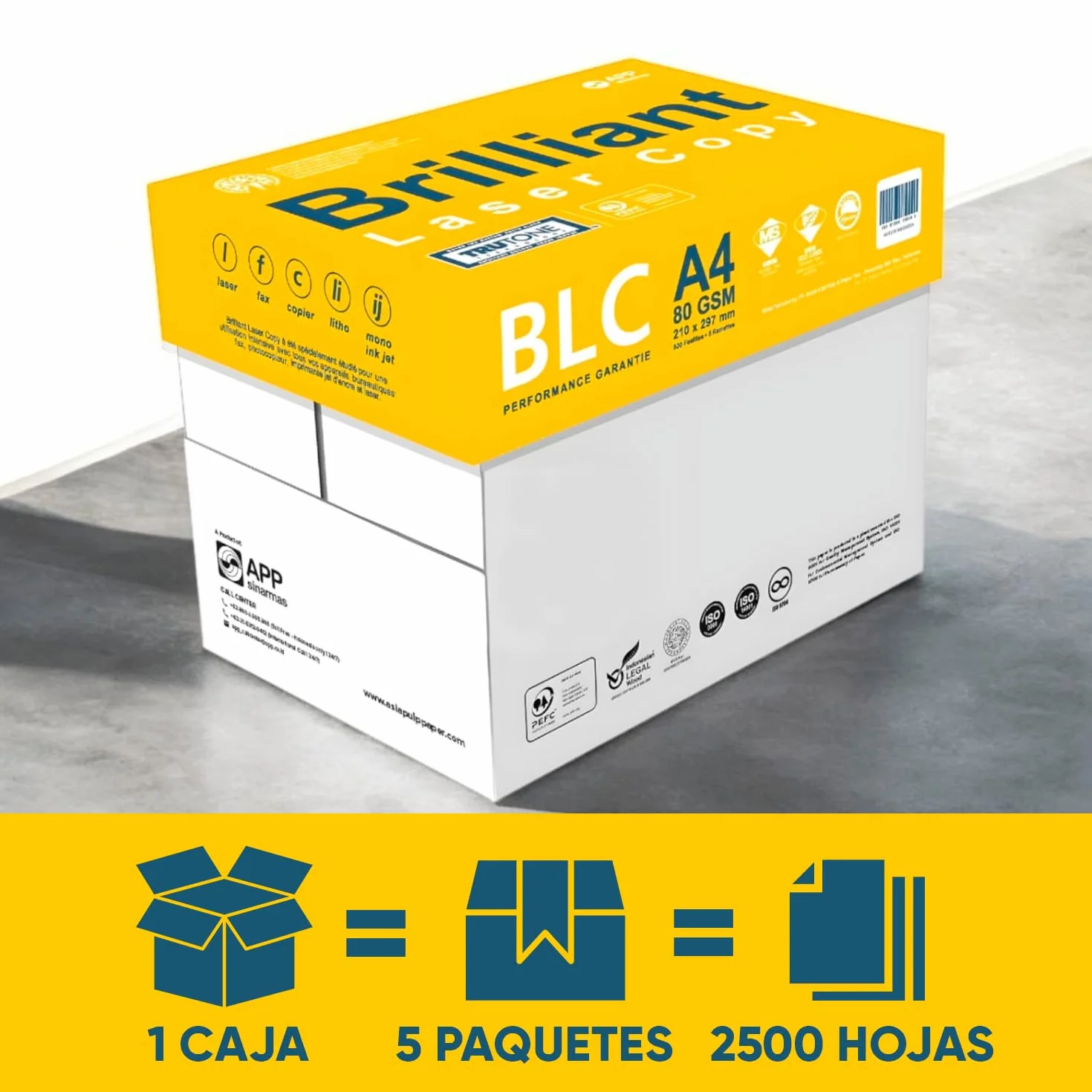 Papel Impresora A4 Multiusos 80gr 500 Hojas Paquete 5 Cajas 2500 Hojas
