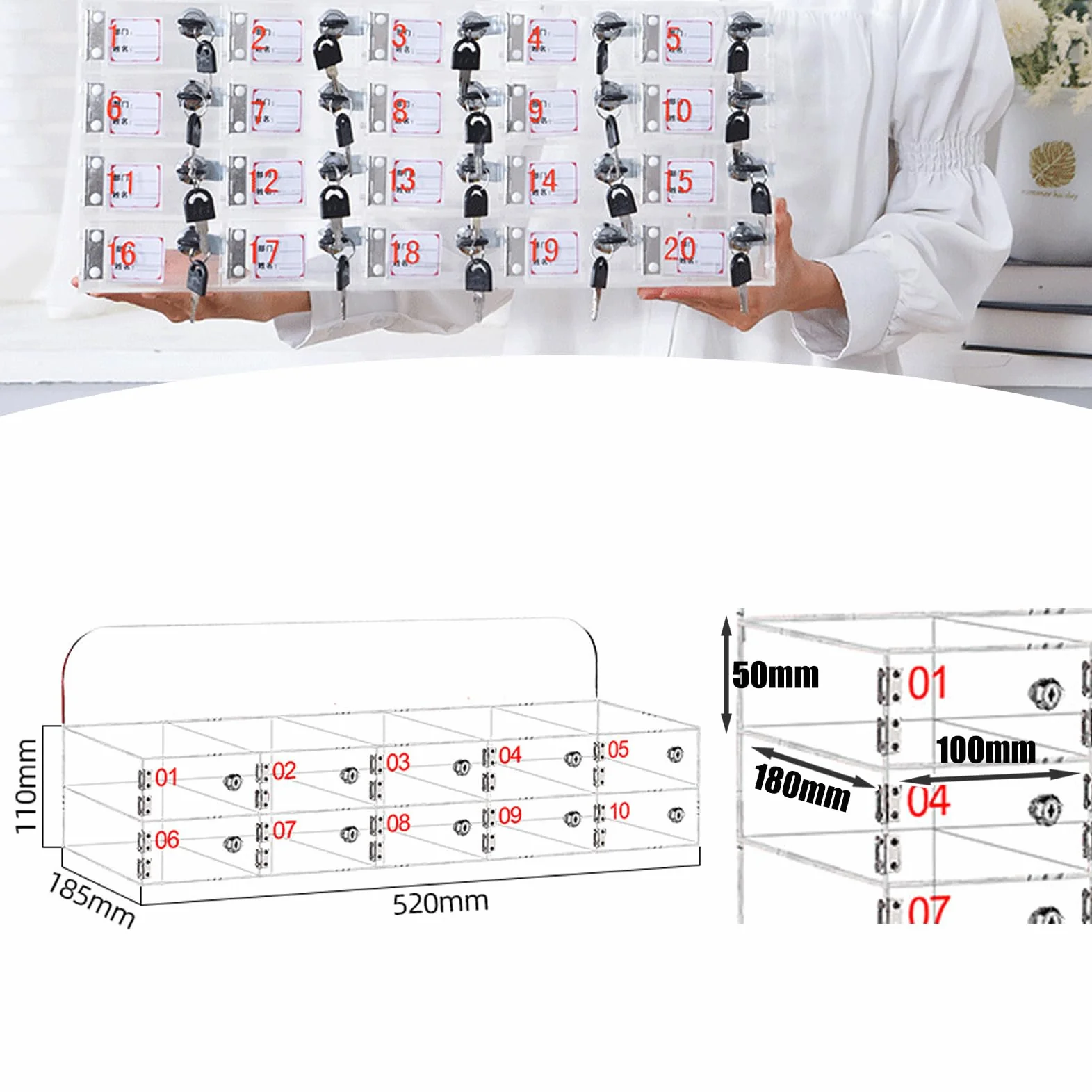 Caja de almacenamiento de acrílico transparente con 40 rejillas y cerraduras de puerta para teléfonos, ideal para aulas, salas de reuniones, talleres y gimnasios