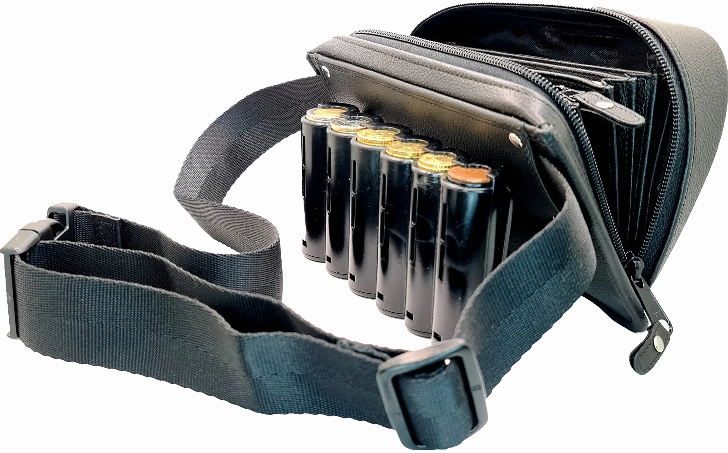 Riñonera Cartera Camarera Cuero Genuino Cremallera YKK Dispensador 6 Monedas