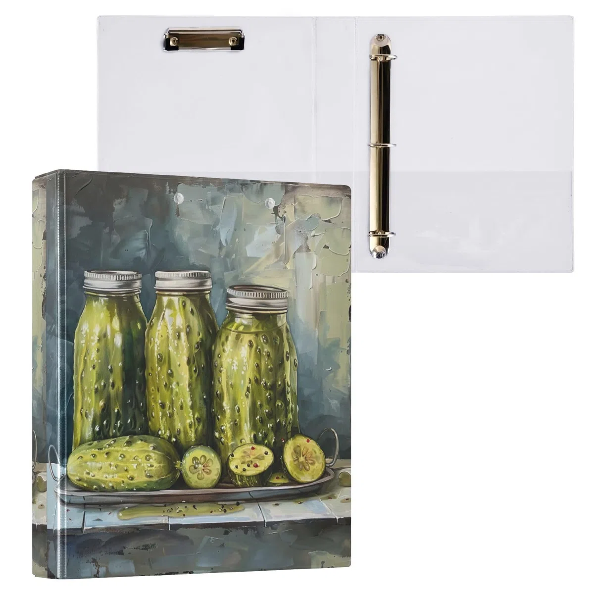 Pickle Party Painting - Carpeta de 3 anillos de 1.5 pulgadas, carpetas flexibles de anillos en D con bolsillos, 3 carpetas de anillos para escuela, universidad, oficina, talla única 2