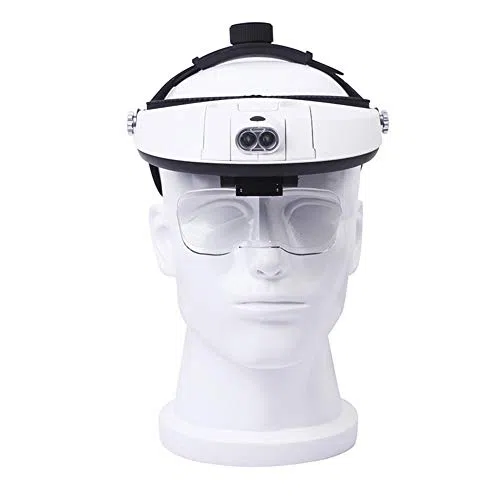 Lupa montada en la cabeza con luz LED, lupa manos libres para leer, reparar relojes, joyas, zoom de 1X a 3.5X con 6 lentes desmontables