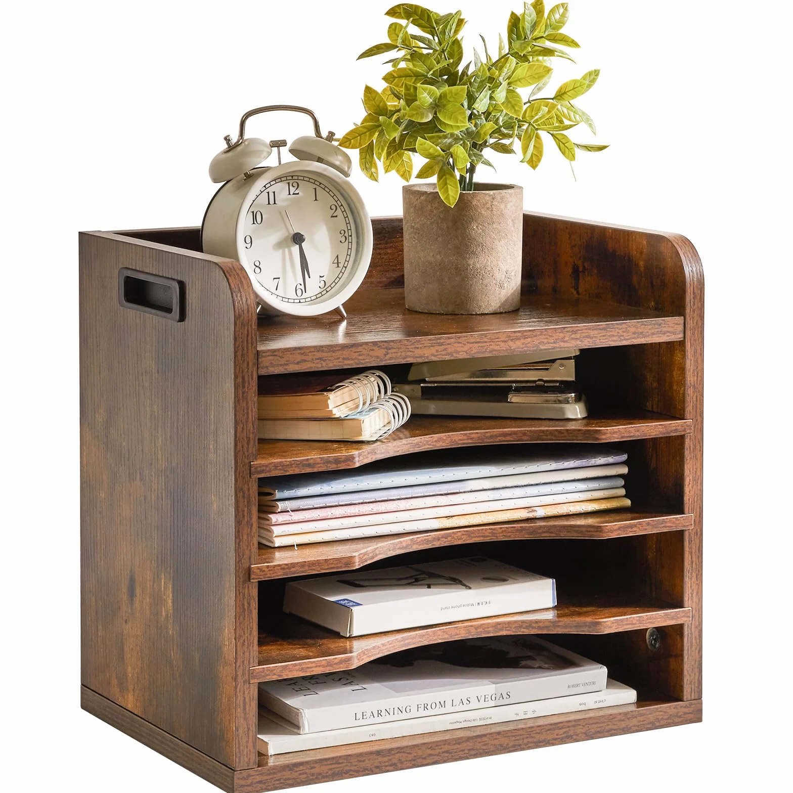 YMYNY Organizador de Archivos de Madera, Bandeja de Correo 3 Estantes Ajustables, Soporte A4, 34×23×31.5CM Marrón Vintage