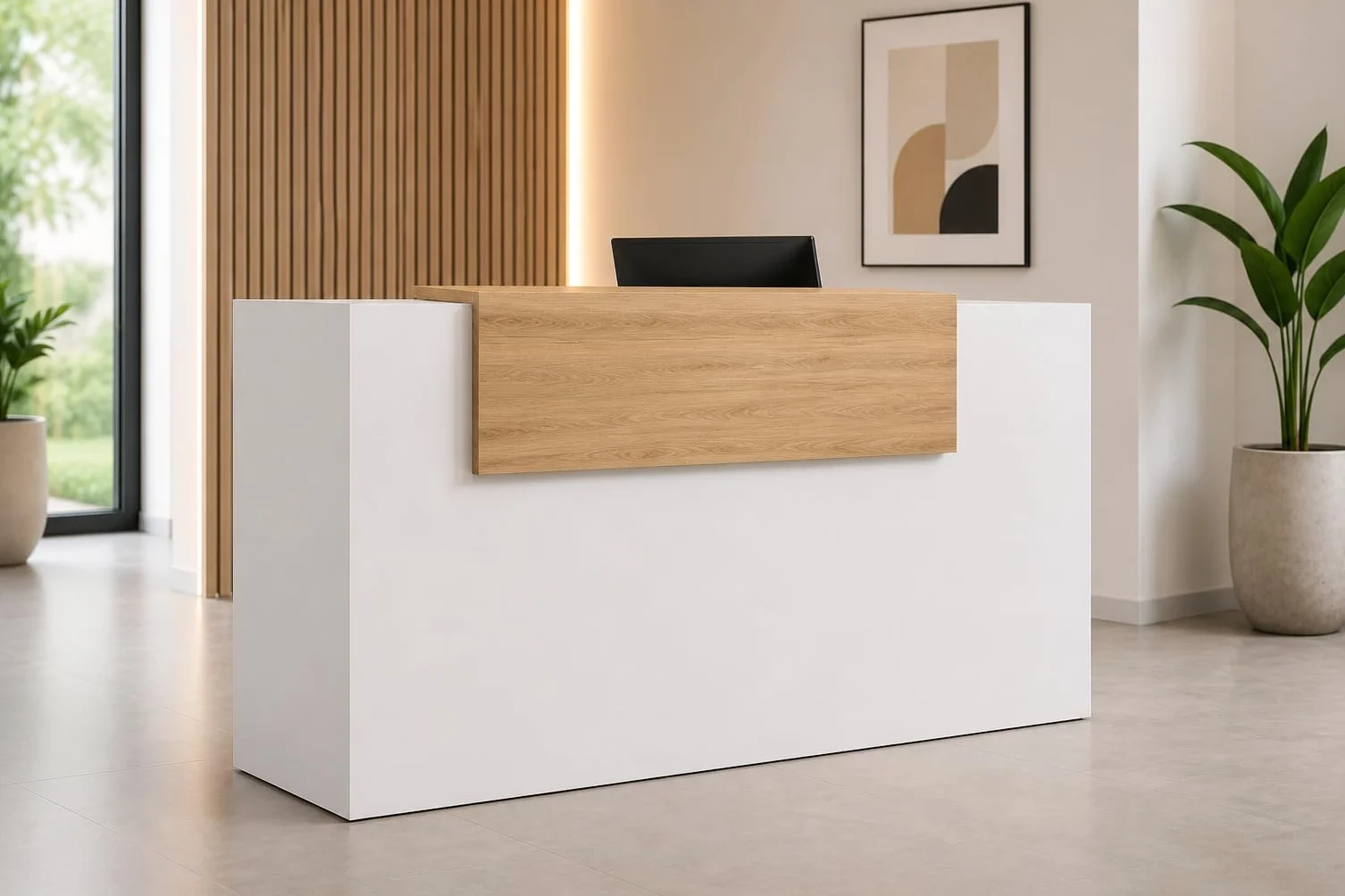 Mostrador Basic de Recepción para Oficina o Negocio - Moderno con Estante Interior Roble 120cm