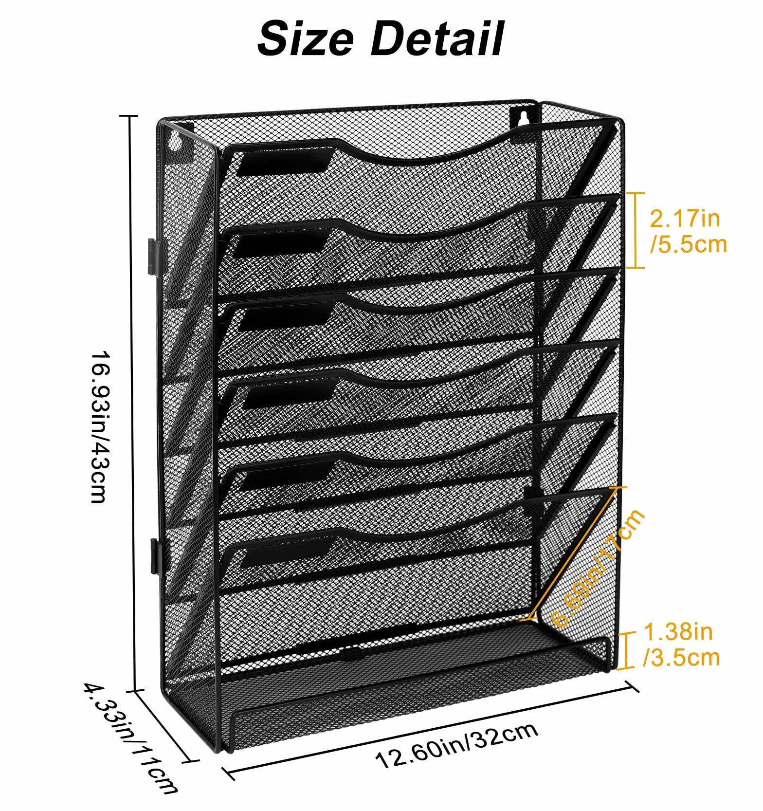 TQVAI Revistero Pared 7 Compartimentos Malla Metal Organizador Papeles A4 Colgante Oficina, Negro