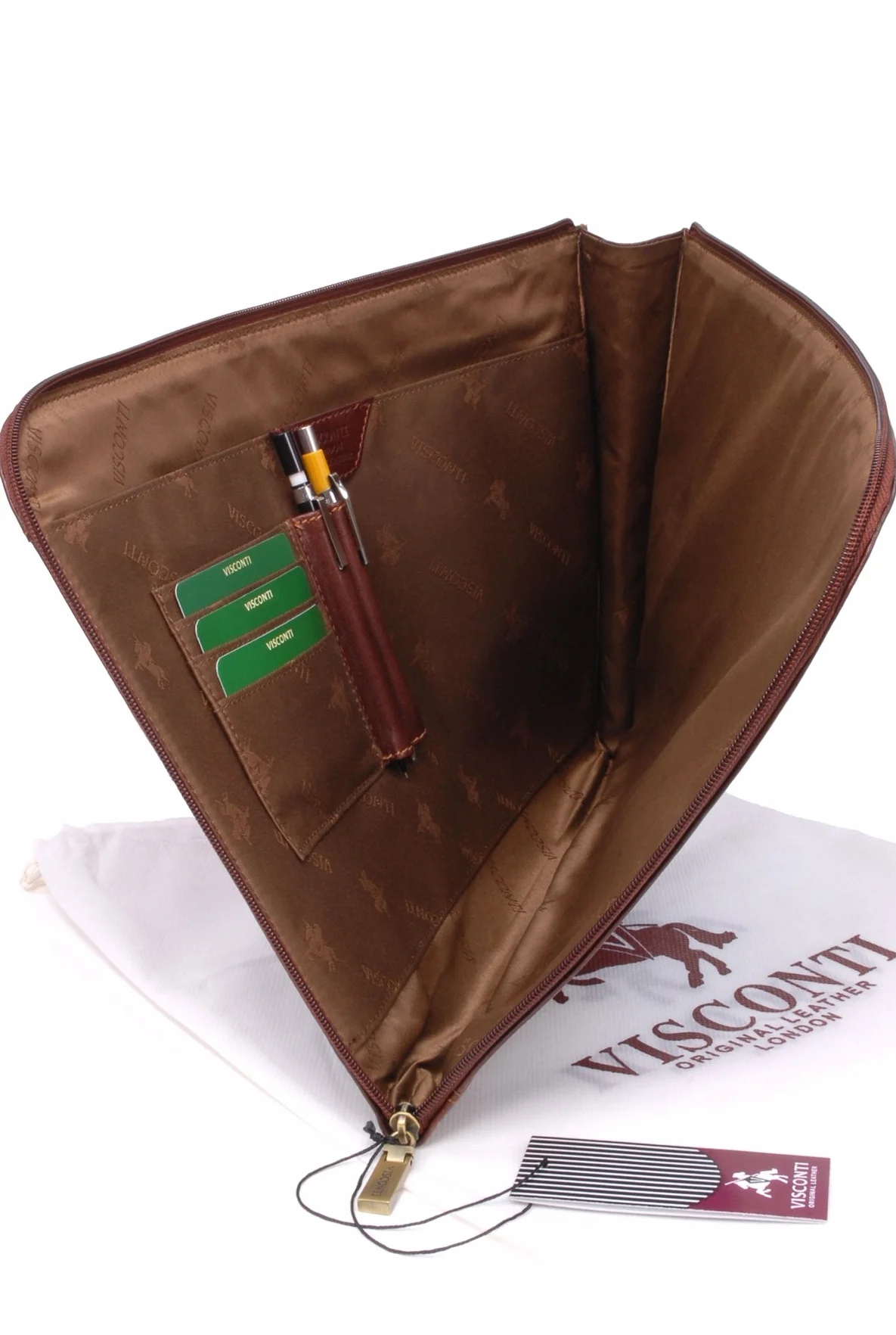 Visconti - Portacuaderno de Piel - Carpeta Portadocumentos A4 con Cremallera - Portafolio de Viaje para Hombre - Bond 18238 - Tostado