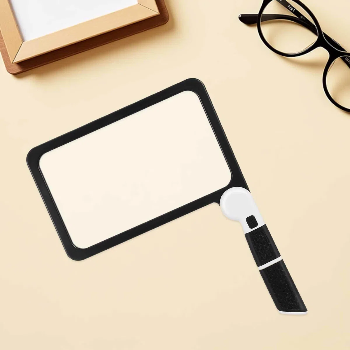 Lupa de Lectura Rectangular LED Plegable de Mano Negro 2piezas | Abs, Goma y Acrílico, Iluminación LED Integrada, para Lectura y Tareas de Proximidad