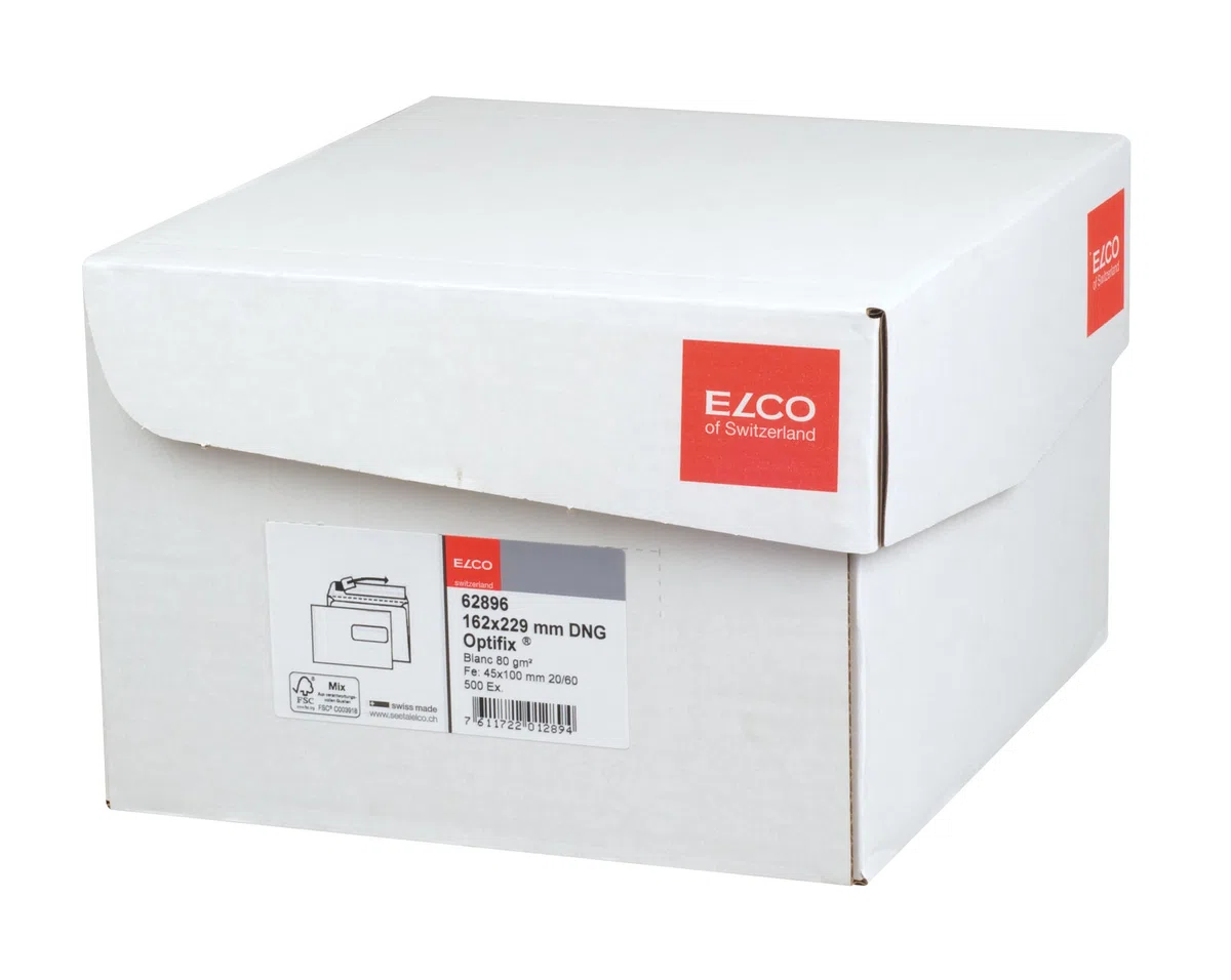 Elco 62896 - Caja de 500 sobres autoadhesivos con ventana (formato C5), color blanco