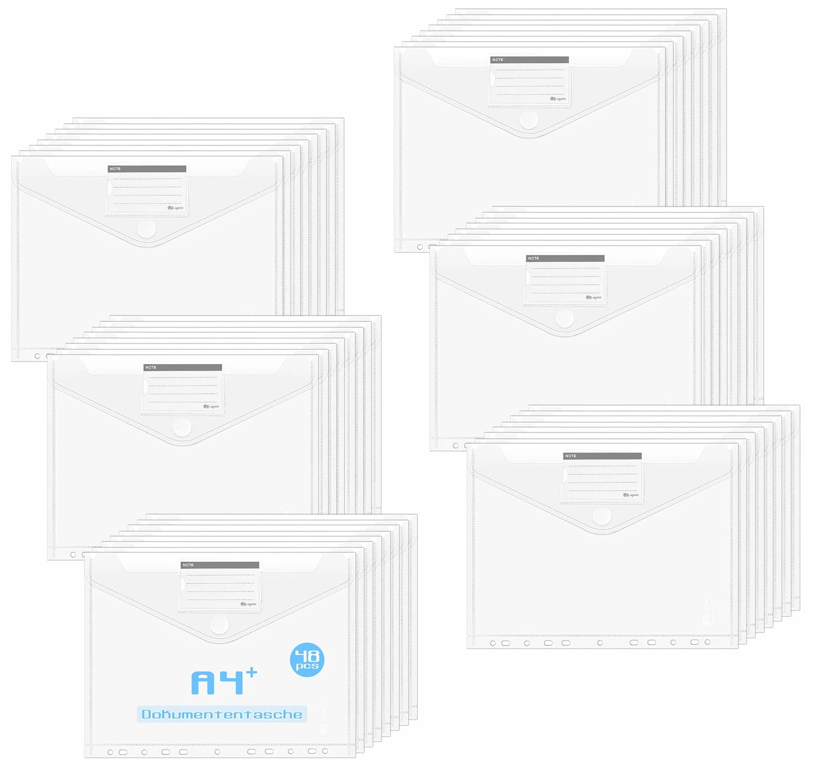 Pack 48 Carpetas Plástico A4 y Mate con Botón, folders transparentes a4 Impermeables, Sobres de Plástico para Oficina, Escuela y Organización de Documentos(11 Agujeros)