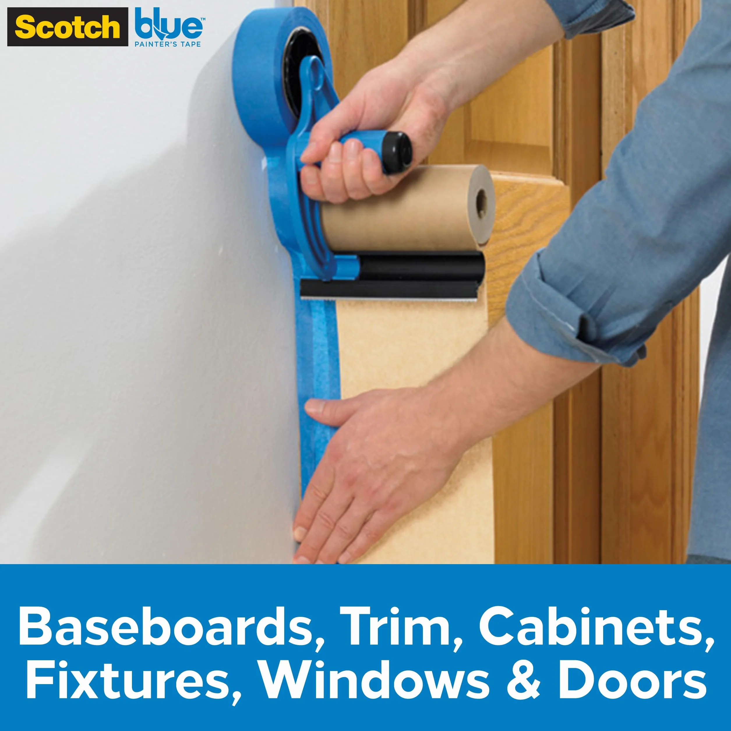 ScotchBlue M1000 Dispensador de Cinta y Papel de Enmascarar - Para usar en ventanas, puertas, bañeras y otras superficies - Protege las superficies de salpicaduras de pintura