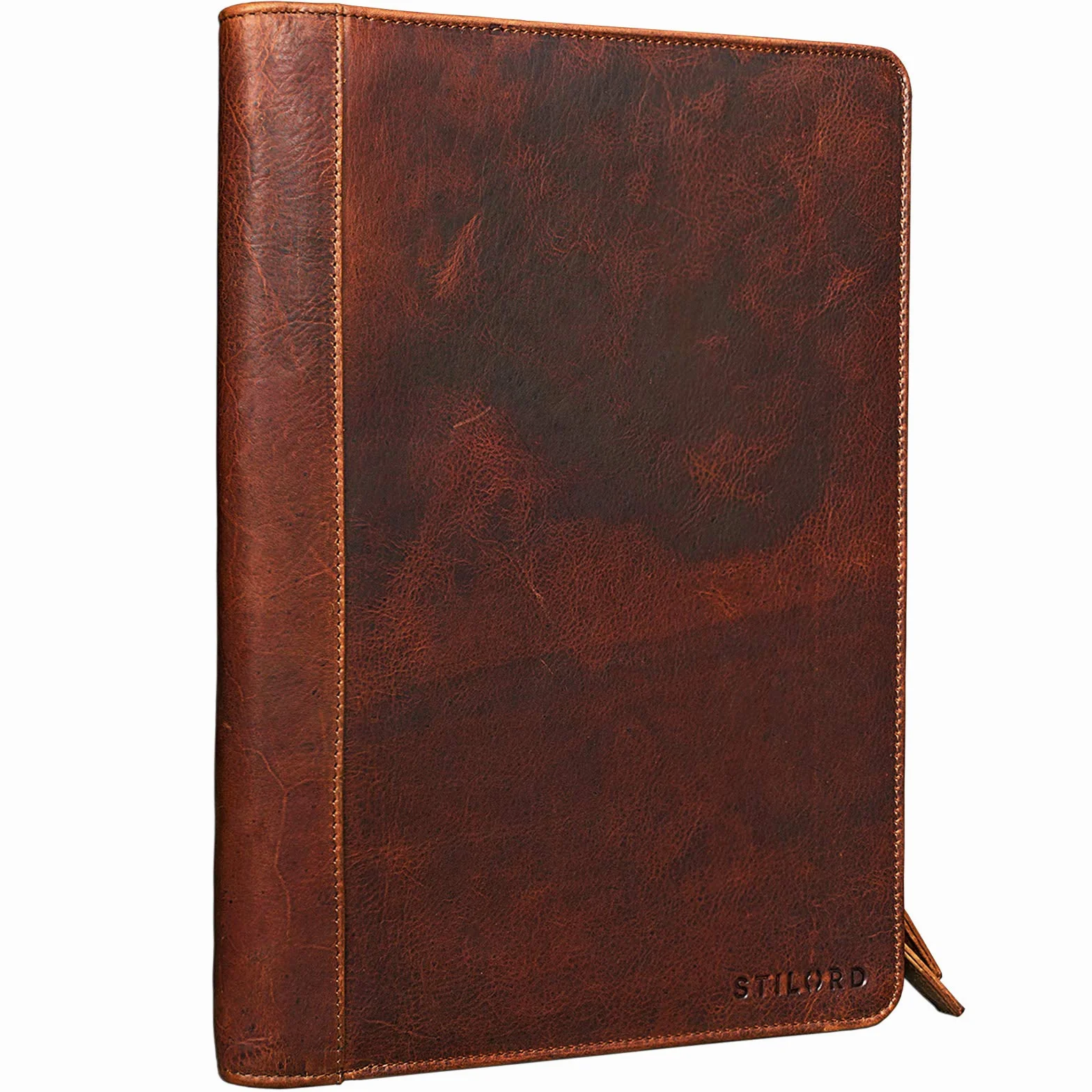 STILORD 'Julius' Portadocumentos de Cuero Estilo Vintage para conferencias Negocios o Trabajo Carpeta Organizador o clasificador DIN A4 de Piel auténtica Color:Kara - Cognac