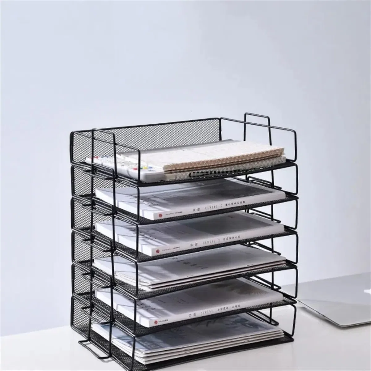 Bandejas de Cartas Estante de almacenamiento de archivos de una sola capa, estante apilable for documentos de escritorio, organizador de bandeja for cartas A4, ahorro de espacio para Oficina(Silver)