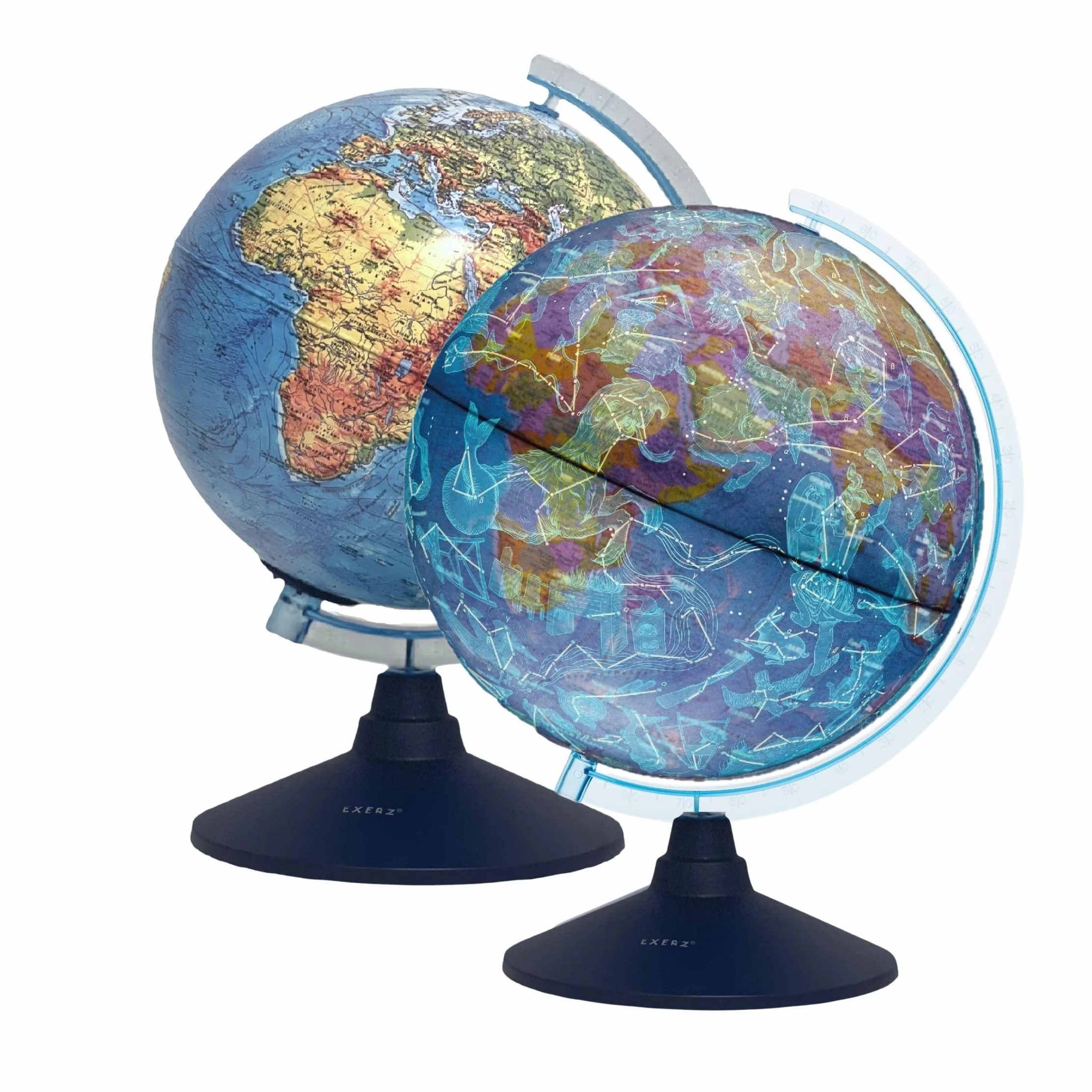 Exerz 21cm Globo terráqueo iluminado - Mapa en inglés - Mapa físico Diurno/Constelación de estrellas con iluminación (21 cm nuevo)