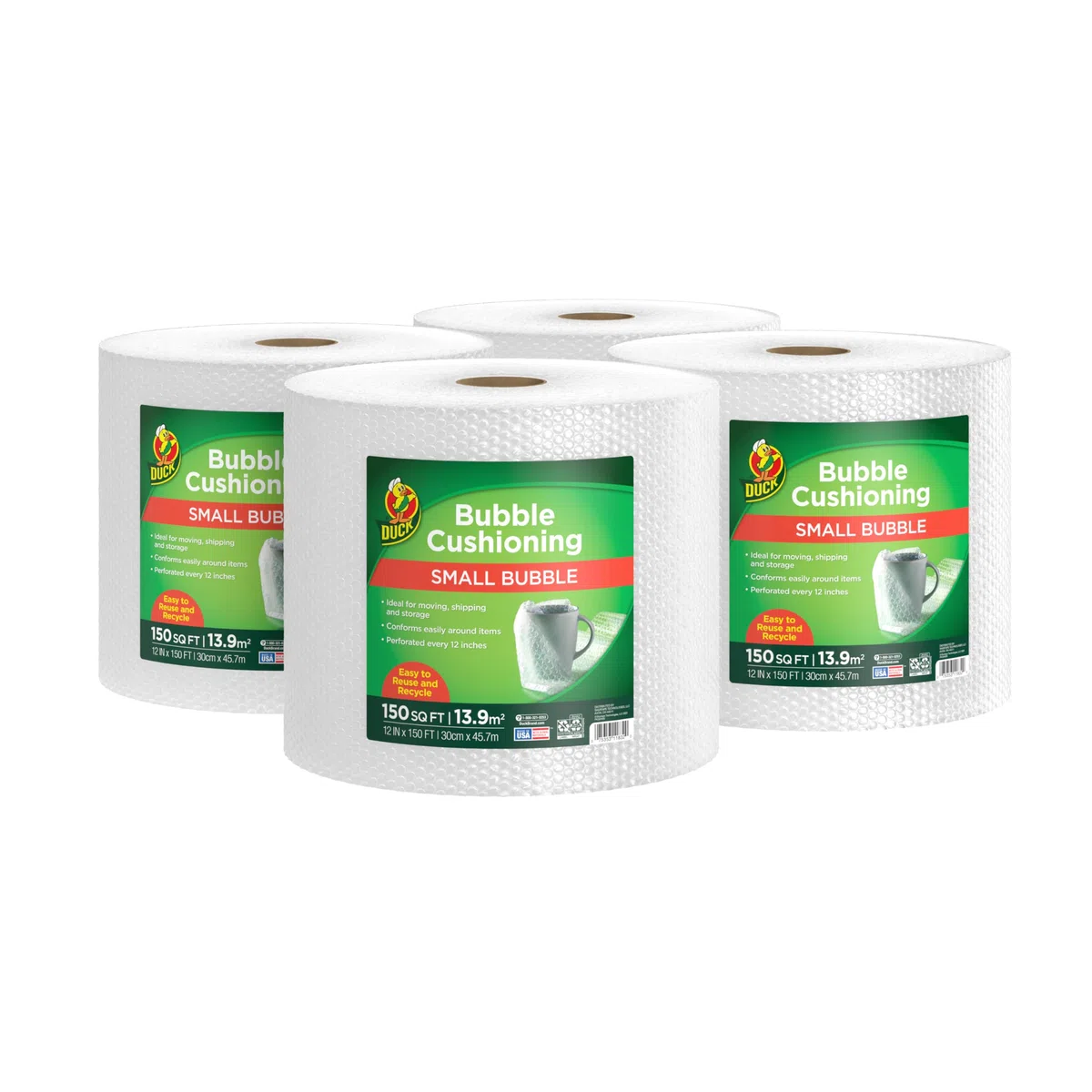 Duck Brand Bubble Wrap Roll, 12 pulgadas x 600 pies, acolchado original de burbujas para embalar, enviar, enviar por correo y mudanza, perforado cada 12 pulgadas (286837)