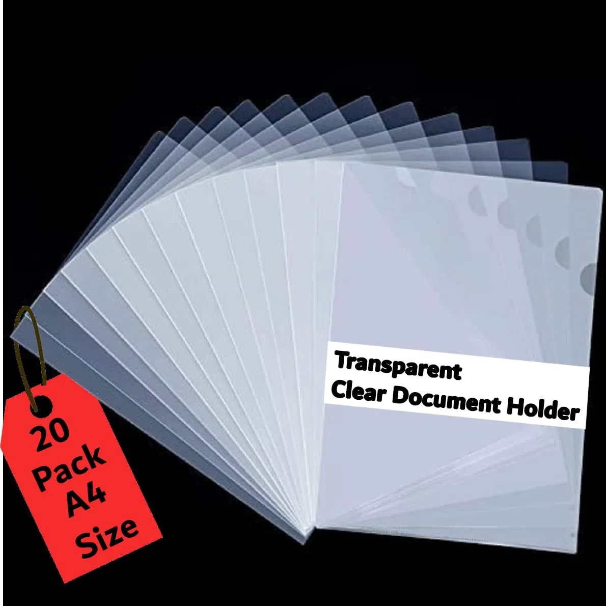 Juego de 20 carpetas en L tamaño A4, resistente, transparente, transparente, soporte para documentos, organizador de papel, 20 fundas, grosor de 200 micras, organizador de papel, adecuado para