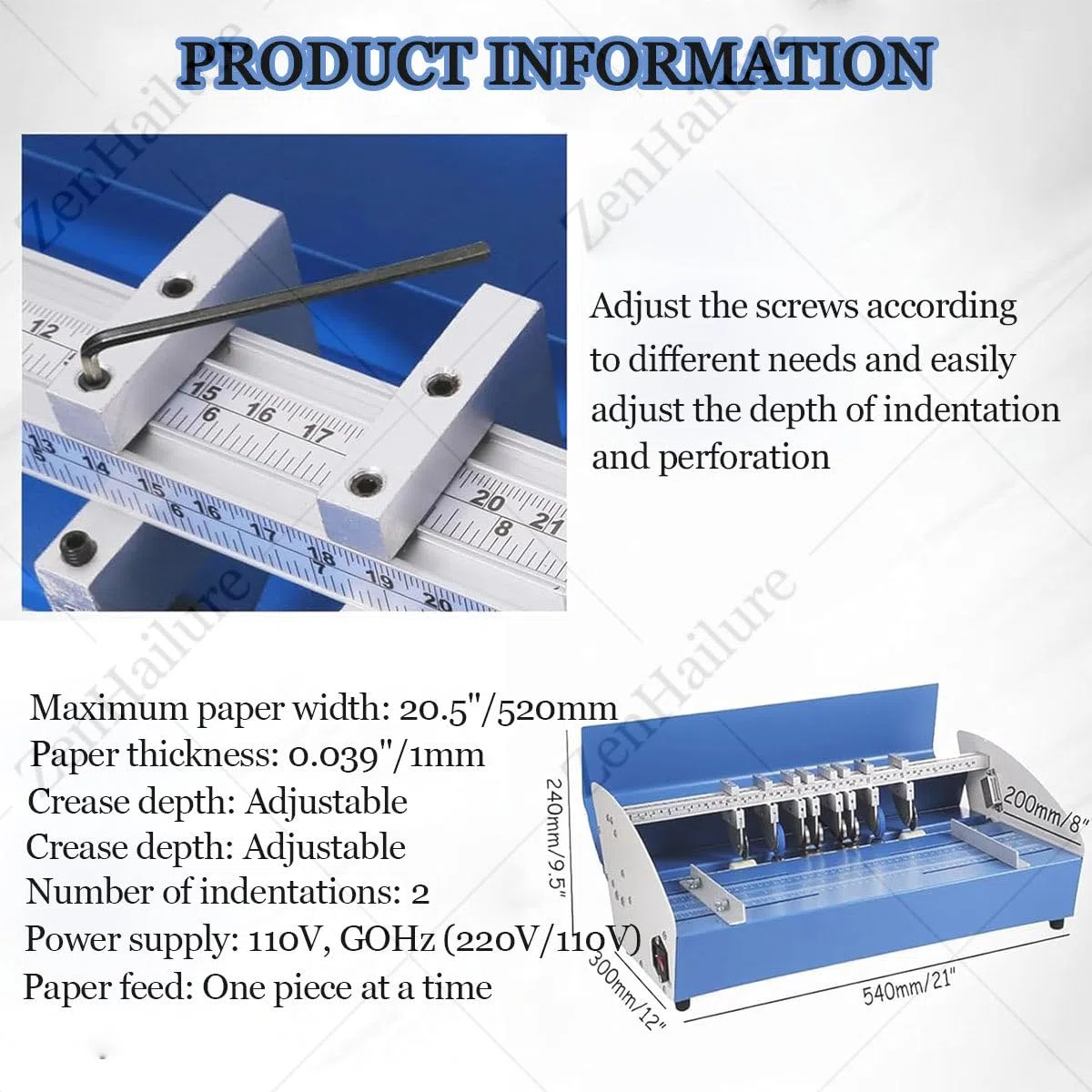 Máquina perforadora eléctrica de metal, resistente, 520 mm, multifunción para portadas de libros, menús, boletos, fotos, documentos, tarjetas, invitaciones