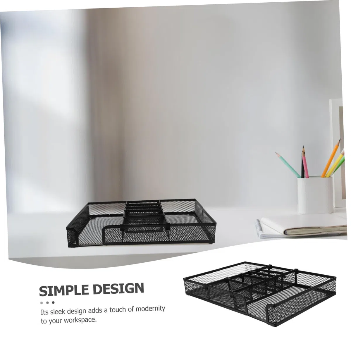 Organizador de Escritorio de Hierro Negro para Papelería y Oficina | Sistema Práctico de Orden, Diseño Versátil, Limpieza Sencilla y Ahorro de Espacio en Mesa