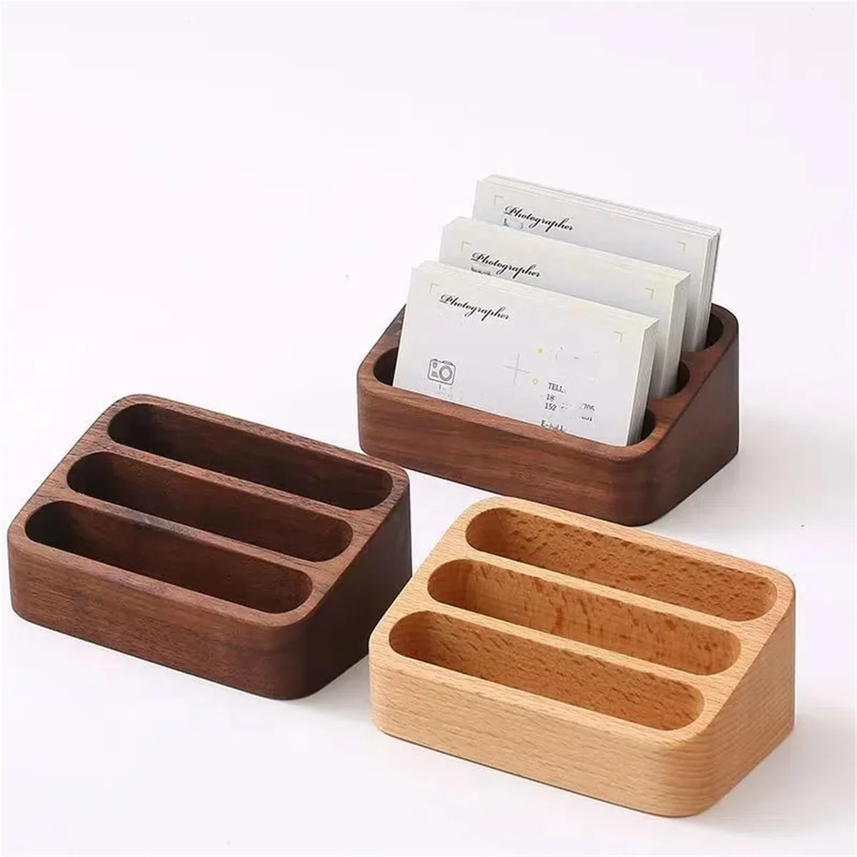 Tarjetero de madera Caja de madera for tarjetas visita, escritorio creativo gran capacidad, soporte frontal for exhibición y almacenamiento, 1 Uds