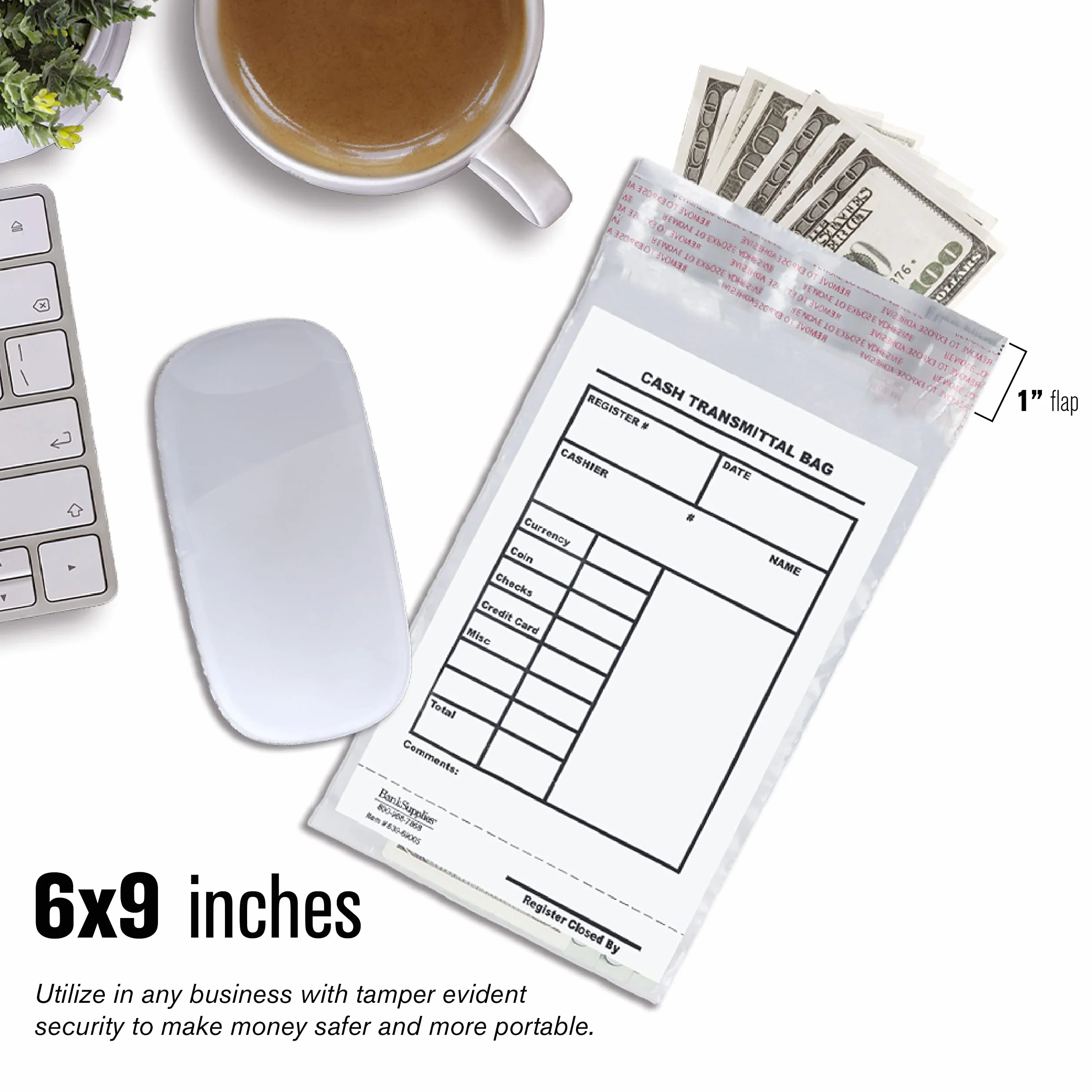 BankSupplies Cash Transmittal Bags | Tamper Evident | 6W x 9H | Case of 100 | Clear Polyurethane Film & Side Weld Seams | Audit Friendly | For Currency, Coin, Checks & Receipts