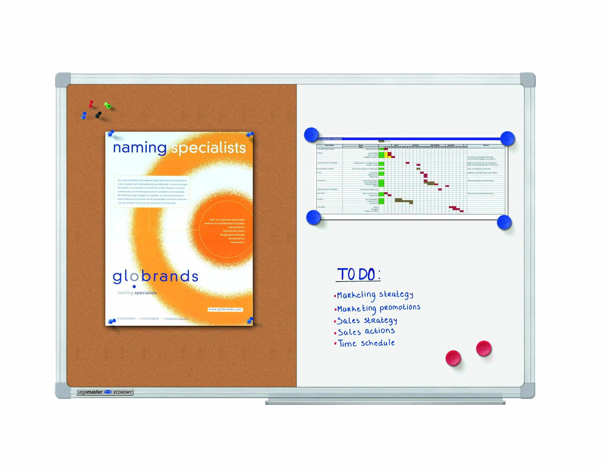 Legamaster 7-102454 Economy Kombiboard, Whiteboard und Pinboard in einem, 120 x 90 cm