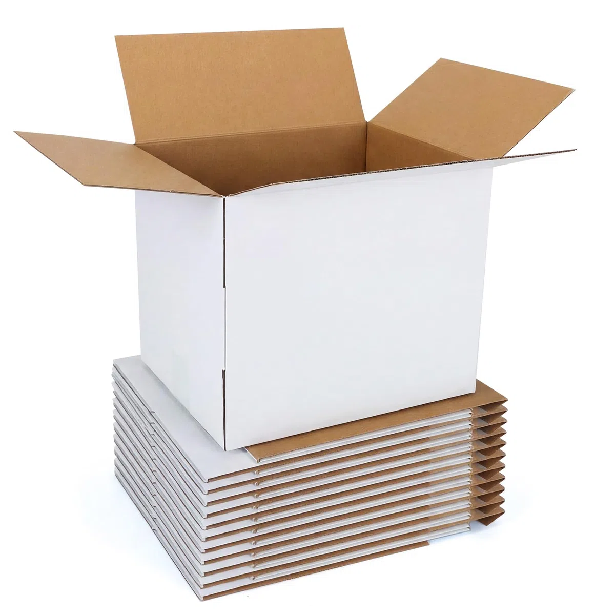 CRUGLA Cajas de envío de 12 x 10 x 10 pulgadas, paquete de 10 cajas de cartón corrugado blanco con cierre lateral y cinta de doble cara preaplicada, cajas de embalaje fáciles de montar para envío de
