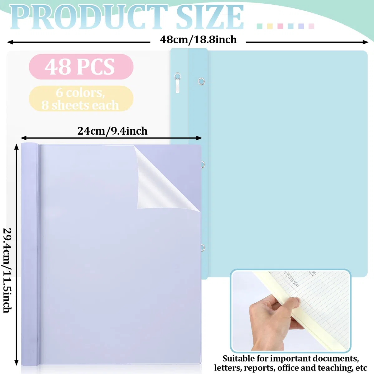 48 fundas de plástico pastel para informes con 3 puntas, carpetas de presentación frontal transparente, carpetas de 3 puntas para currículum, portafolio, documentos, informes, cartas, propuestas