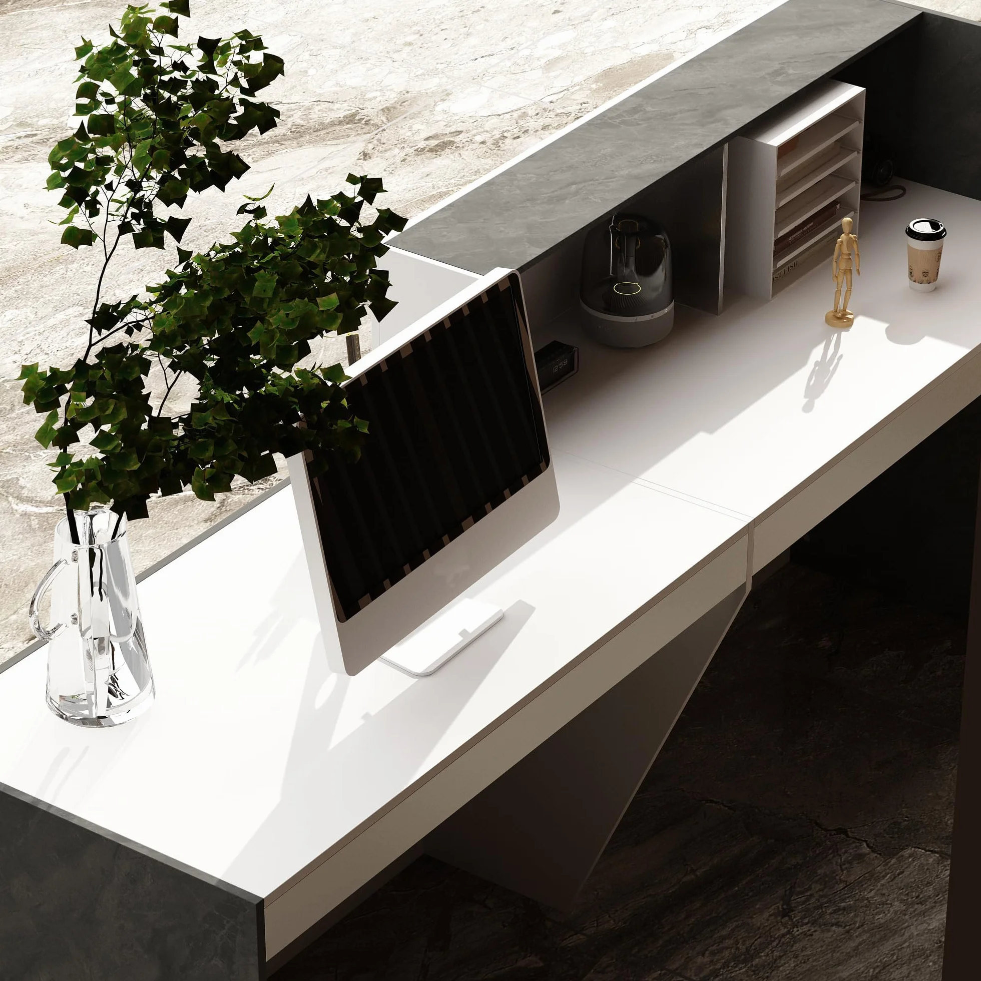 Mostrador de recepción, mostrador de recepción con 6 estantes, mostrador de recepción, mostrador de tienda, mostrador de venta con cajón de teclado, mueble de recepción, MDF, 220 x 60 x 110