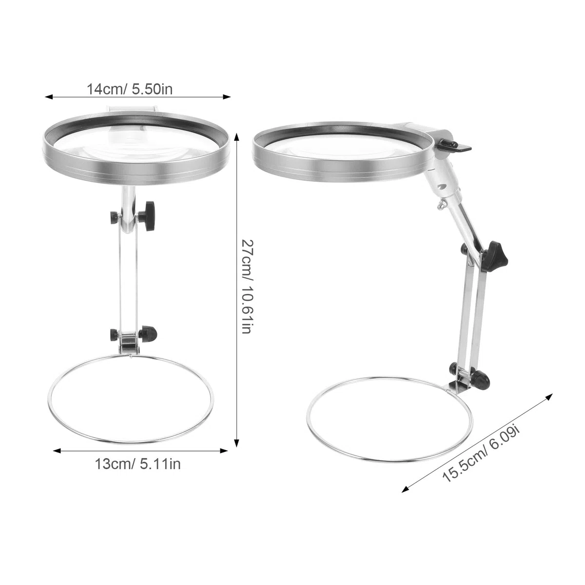 Cabilock Lupa de Escritorio Plegable Soporte Ajustable y Luz LED para Lectura, Trabajos Manuales y Reparaciones, Lente Acrílica, Diseño Compacto, Adecuado para Bordado y Costura