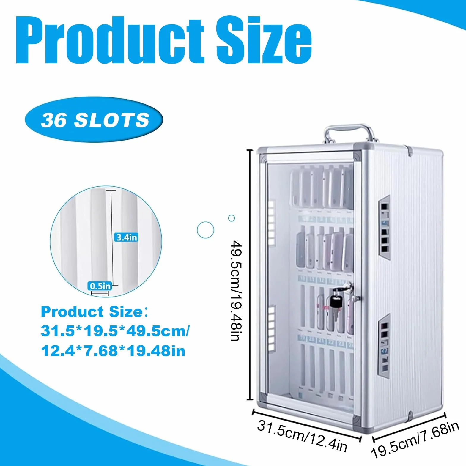 Caja fuerte para teléfono móvil transparente 36 ranuras 315x195x495 mm portátil montado en la pared plata