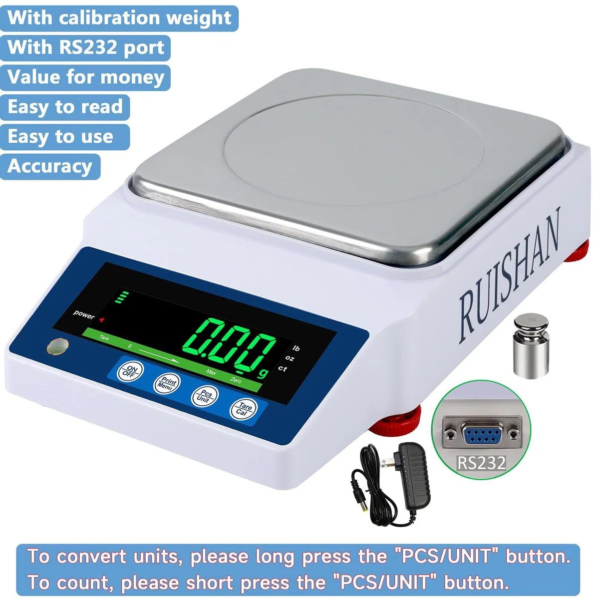 Balanza analítica de precisión de laboratorio, báscula electrónica, báscula científica, báscula de centigramos, báscula de calibración, adecuada para química, laboratorio, joyería, etc.,500g