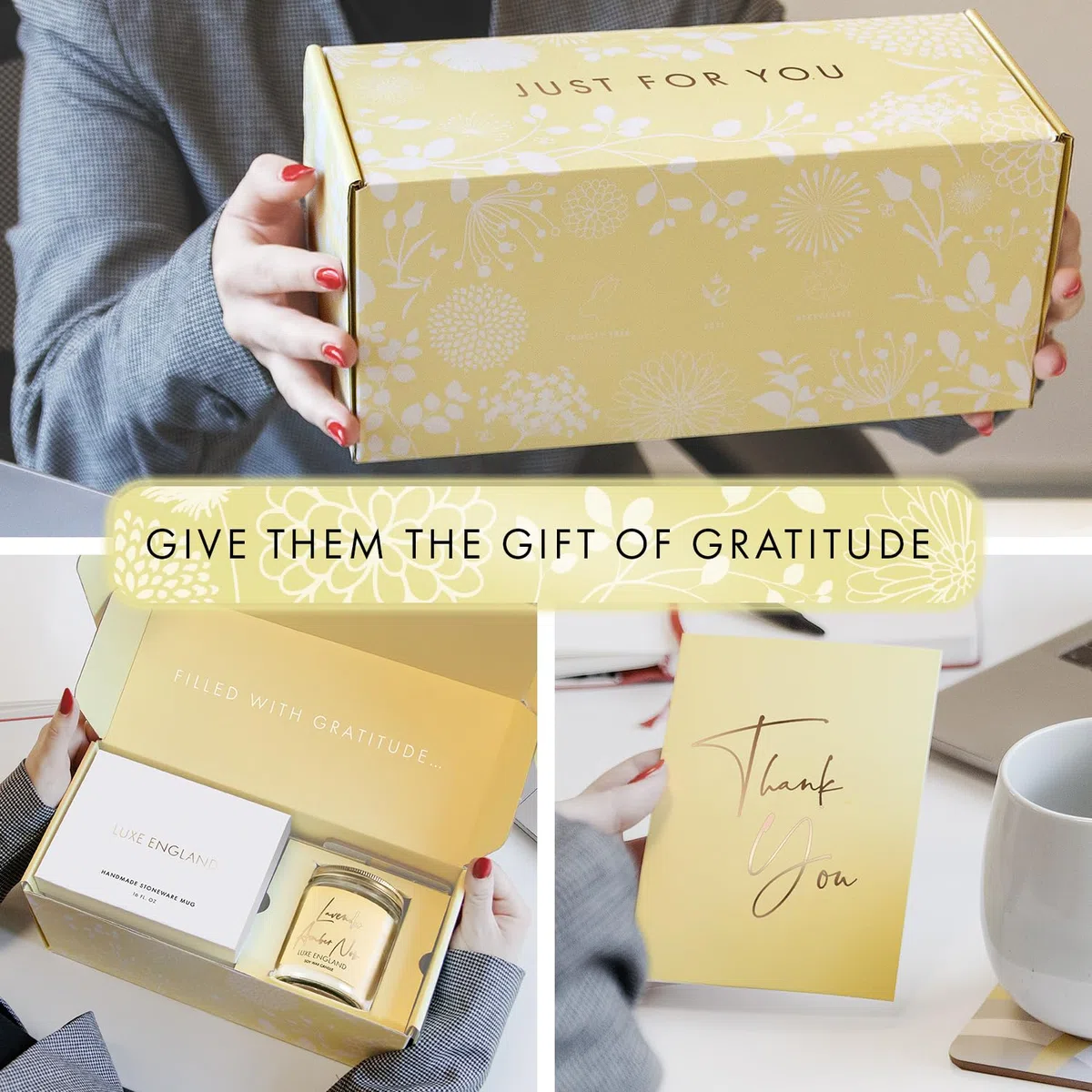 Luxe England Gifts Cesta de agradecimiento única para mujeres, el mejor regalo de agradecimiento para mujeres, colegas, personal, profesores o regalos de agradecimiento para empleados