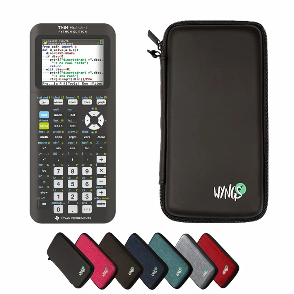 TI-84 Plus CE-T Python Edition Incluyendo una Funda Protectora de WYNGS en Negro - Paquete básico