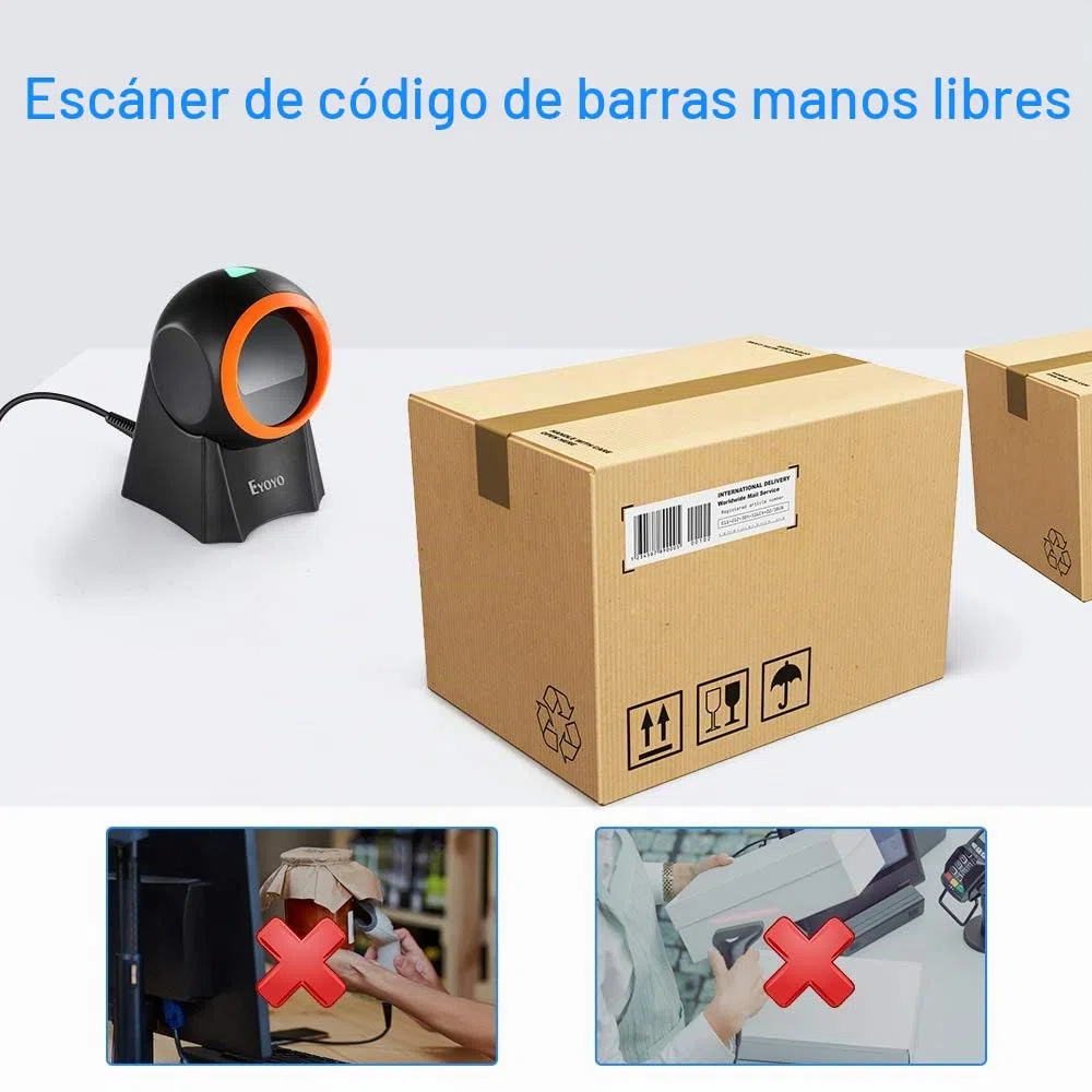 Eyoyo 1D 2D QR Escáner de código de Barras de Escritorio con Gran Ventana de escaneo, Lector de código de Barras Manos Libres Escáner con Plataforma de escaneo de Pantalla QR para almacén, PC