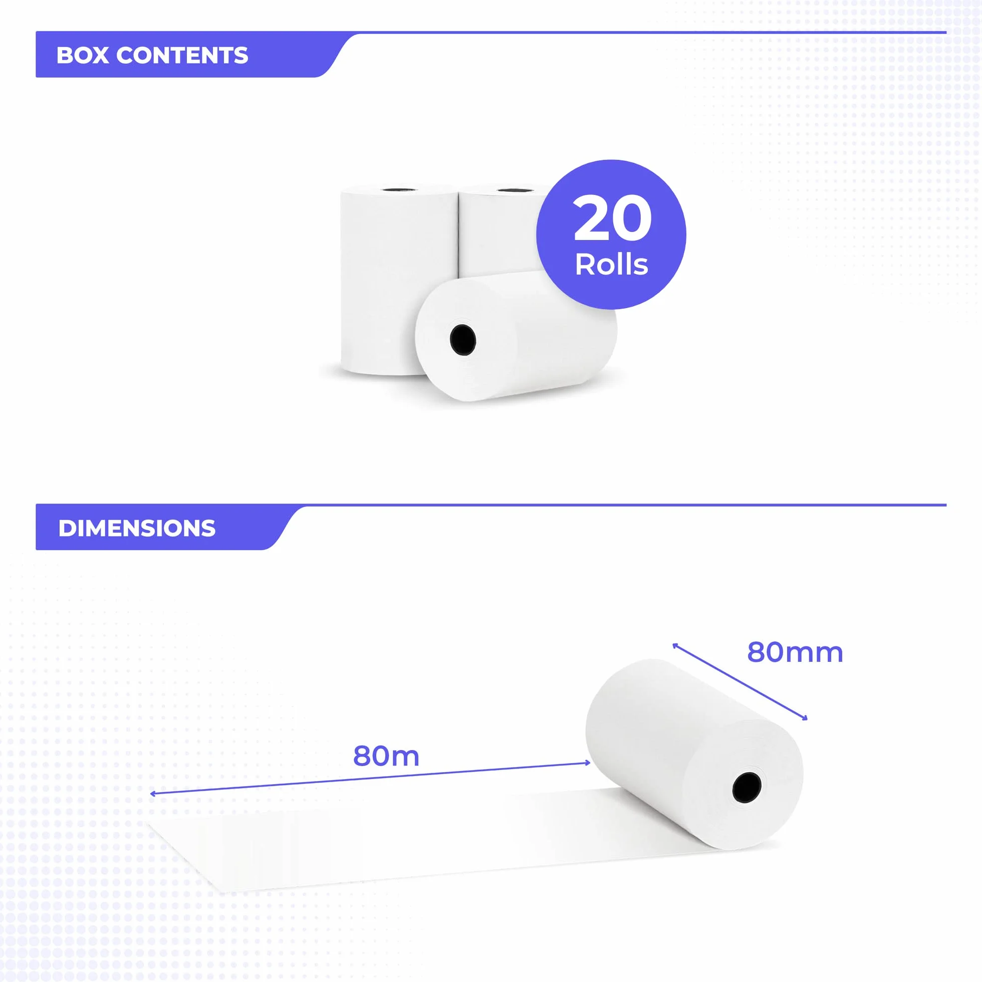 Rollos Papel Termico 80x80 para Impresora de Tickets - Para caja registradora con impresora de recibos - Papel impresora Termica 80x80x12 - Rollo Papel térmico 80mm x 80mm x 80m - [20x]